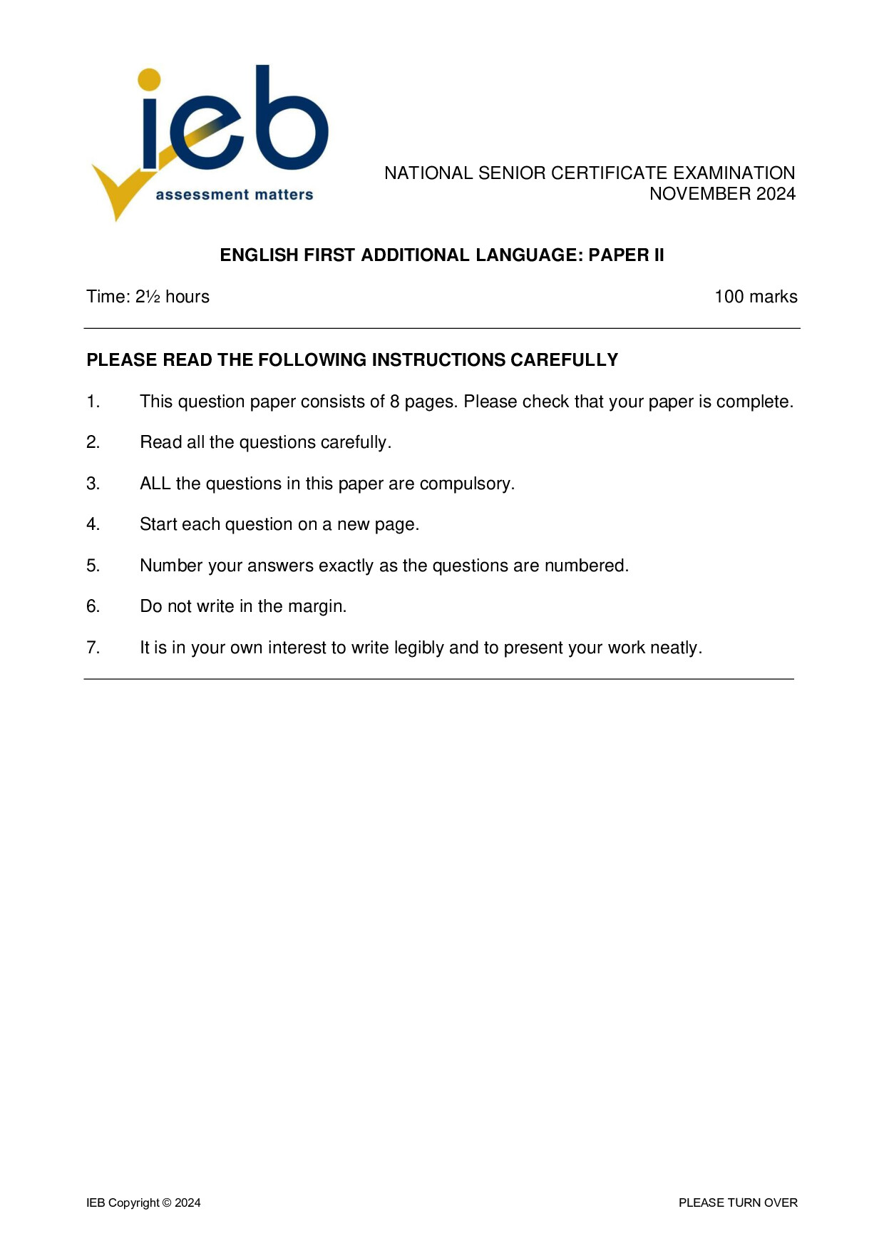 Preview of NSC English FAL P2 2024 Gr12