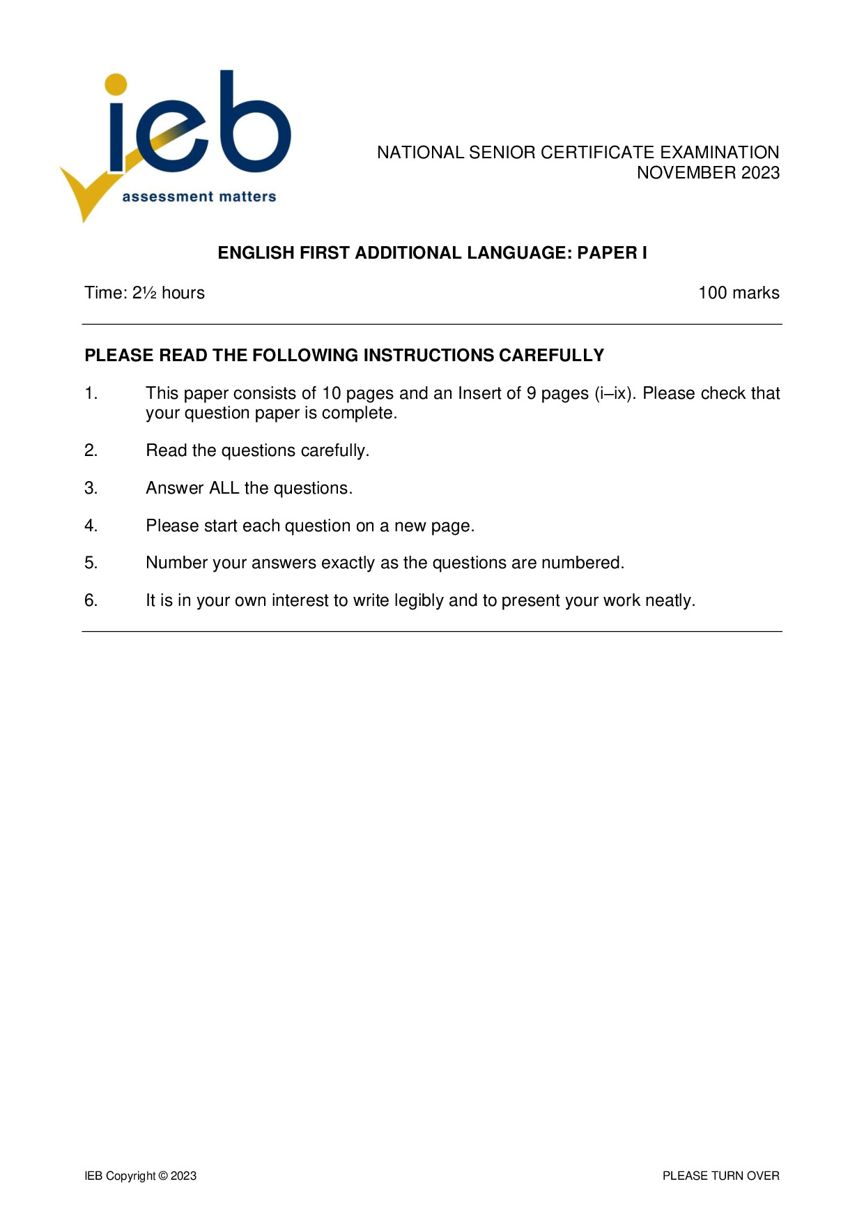Preview of NSC English FAL P1 2023 Gr12