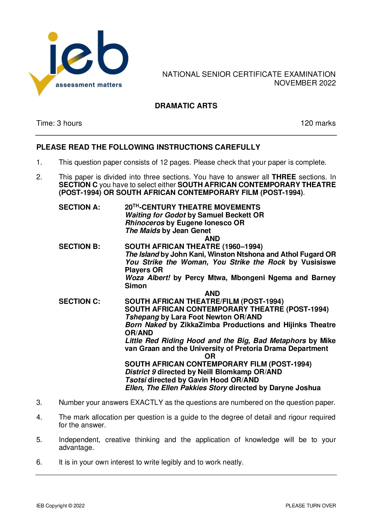 Preview of Dramatic Arts 2022 Gr12