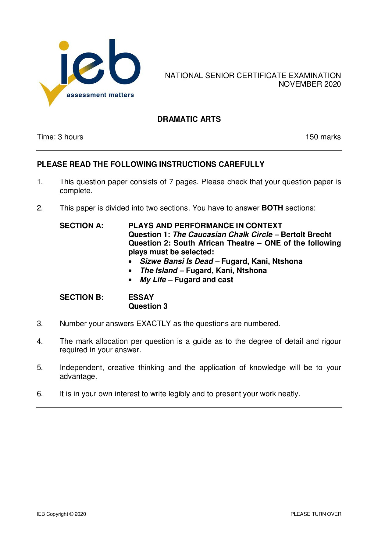 Preview of Dramatic Arts 2020 Gr12