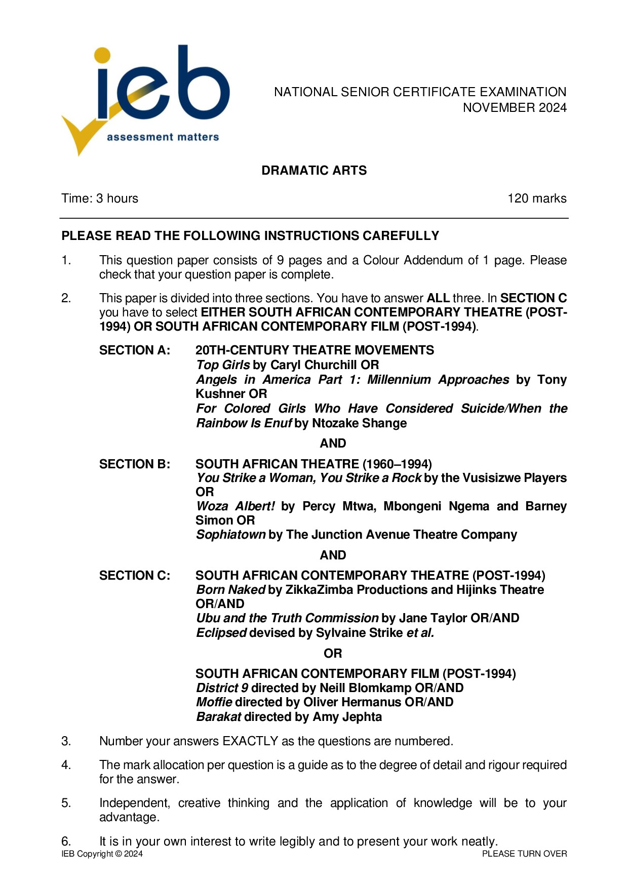 Preview of NSC Dramatic Arts 2024 Gr12