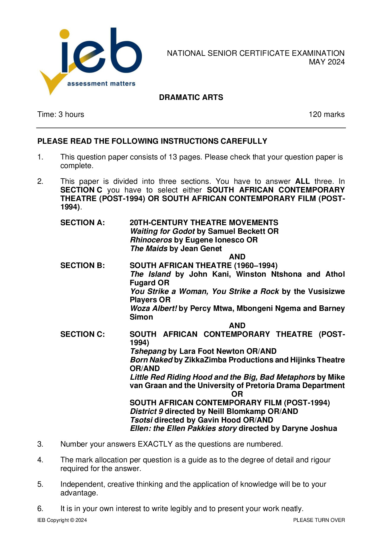 Preview of NSC Dramatic Arts May 2024 Gr12