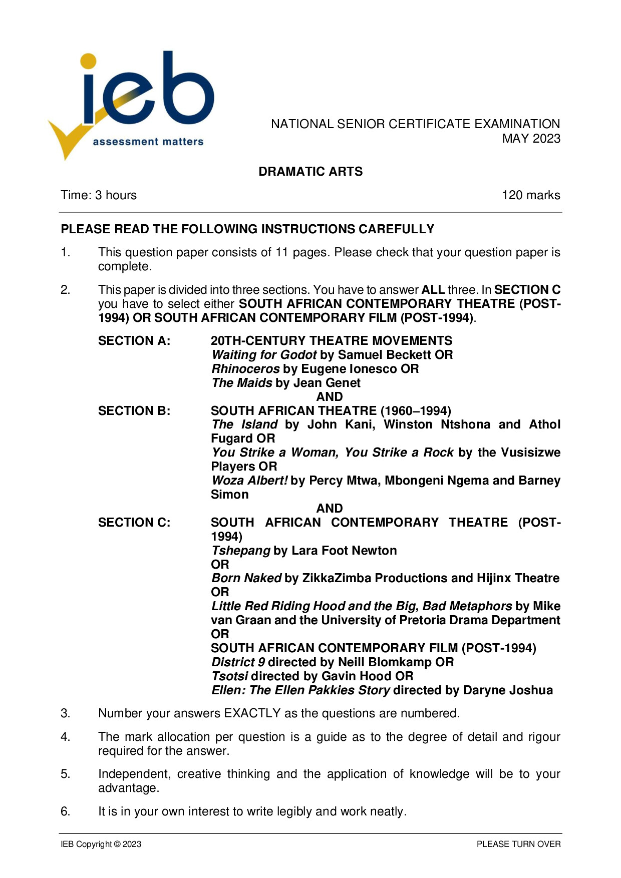 Preview of NSC Dramatic Arts May 2023 Gr12
