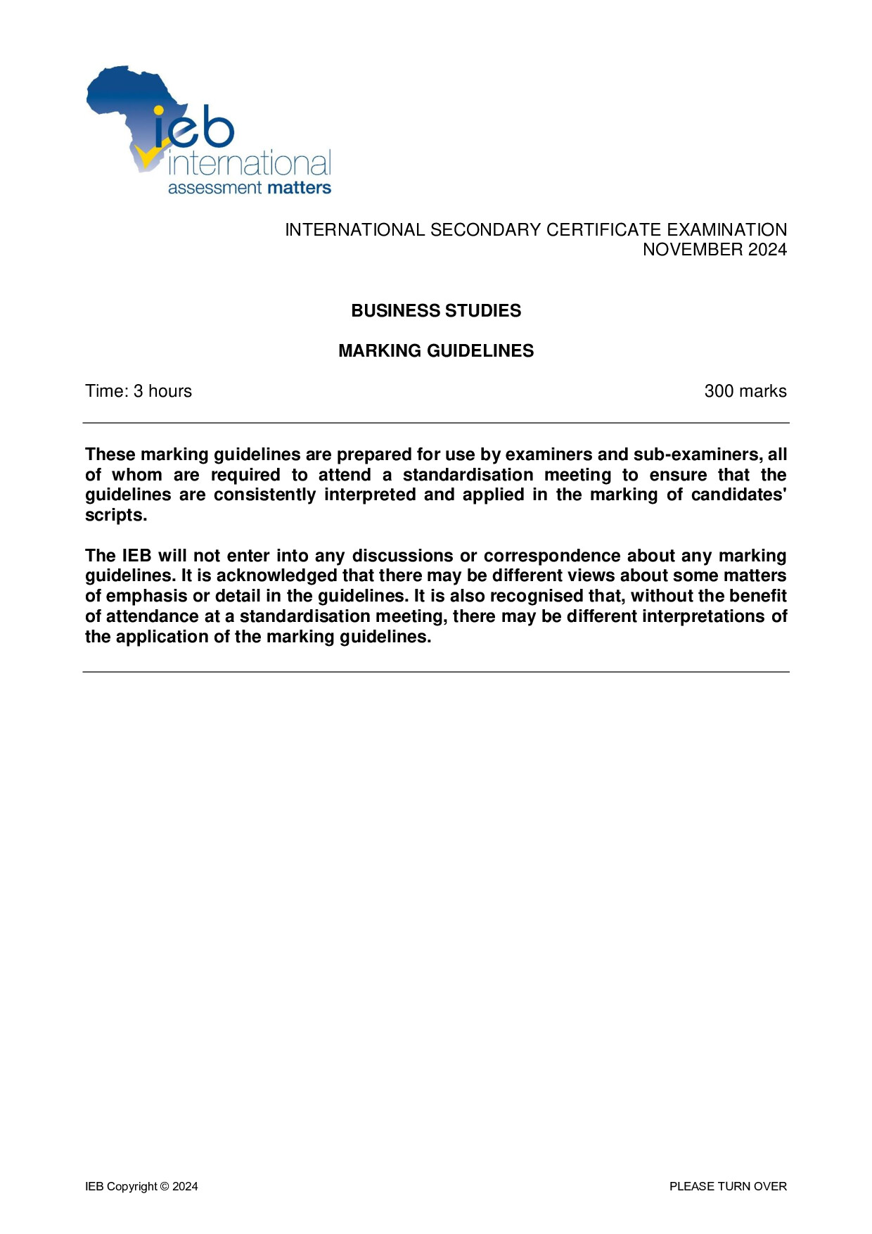 Preview of ISC Business Studies Memo 2024 Gr12