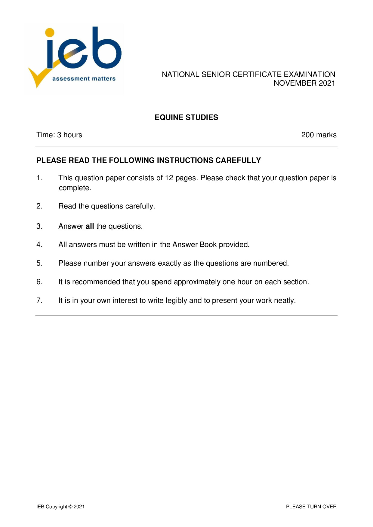 Preview of Equine Studies 2021 Gr12