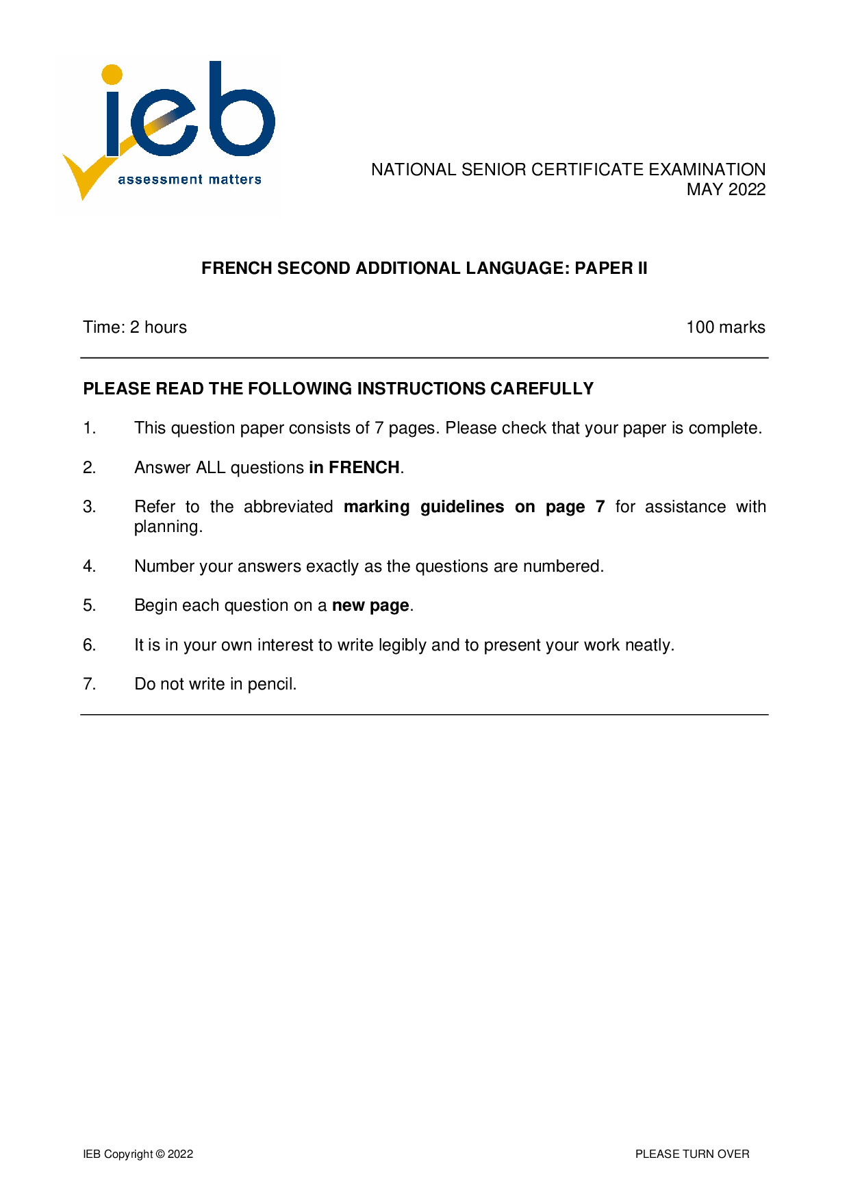 Preview of French SAL P2 May 2022 Gr12