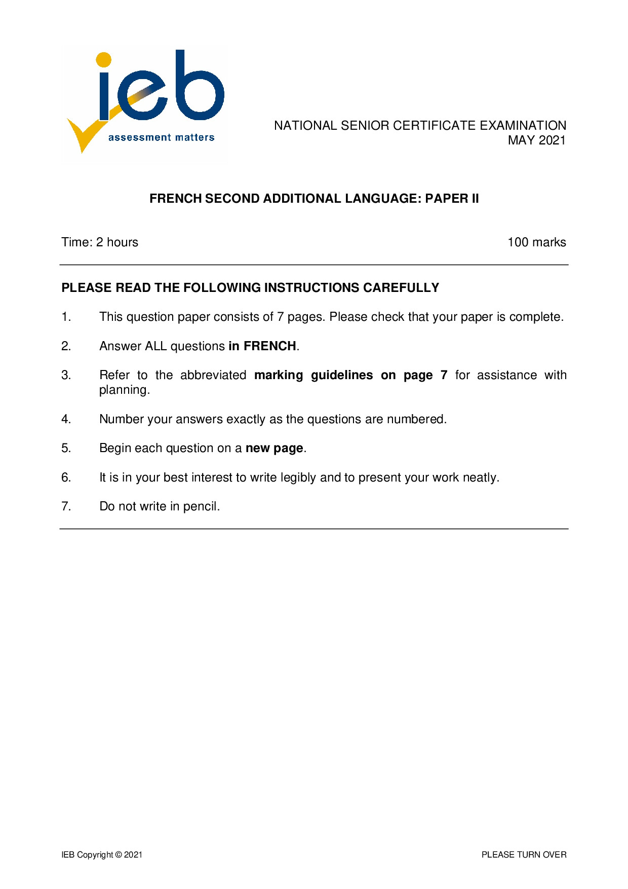 Preview of French SAL P2 May 2021 Gr12