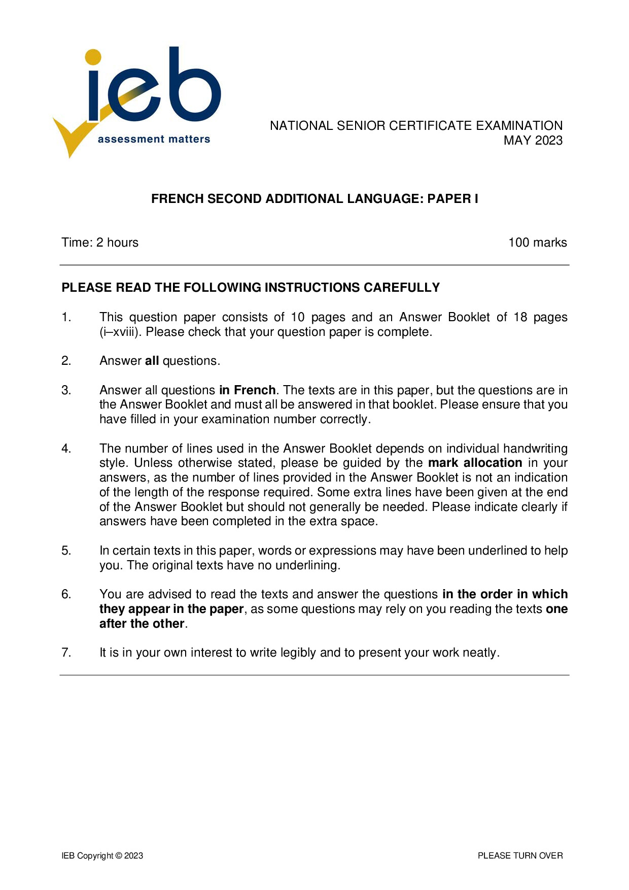 Preview of NSC French SAL P1 May 2023 Gr12