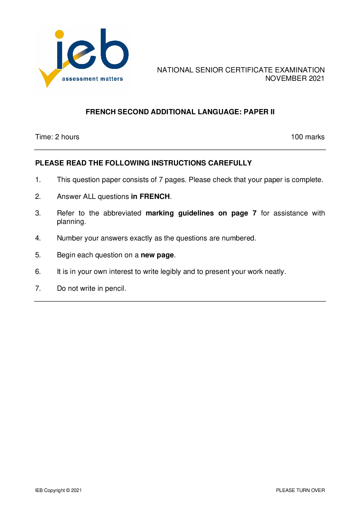 Preview of French SAL P2 Gr12