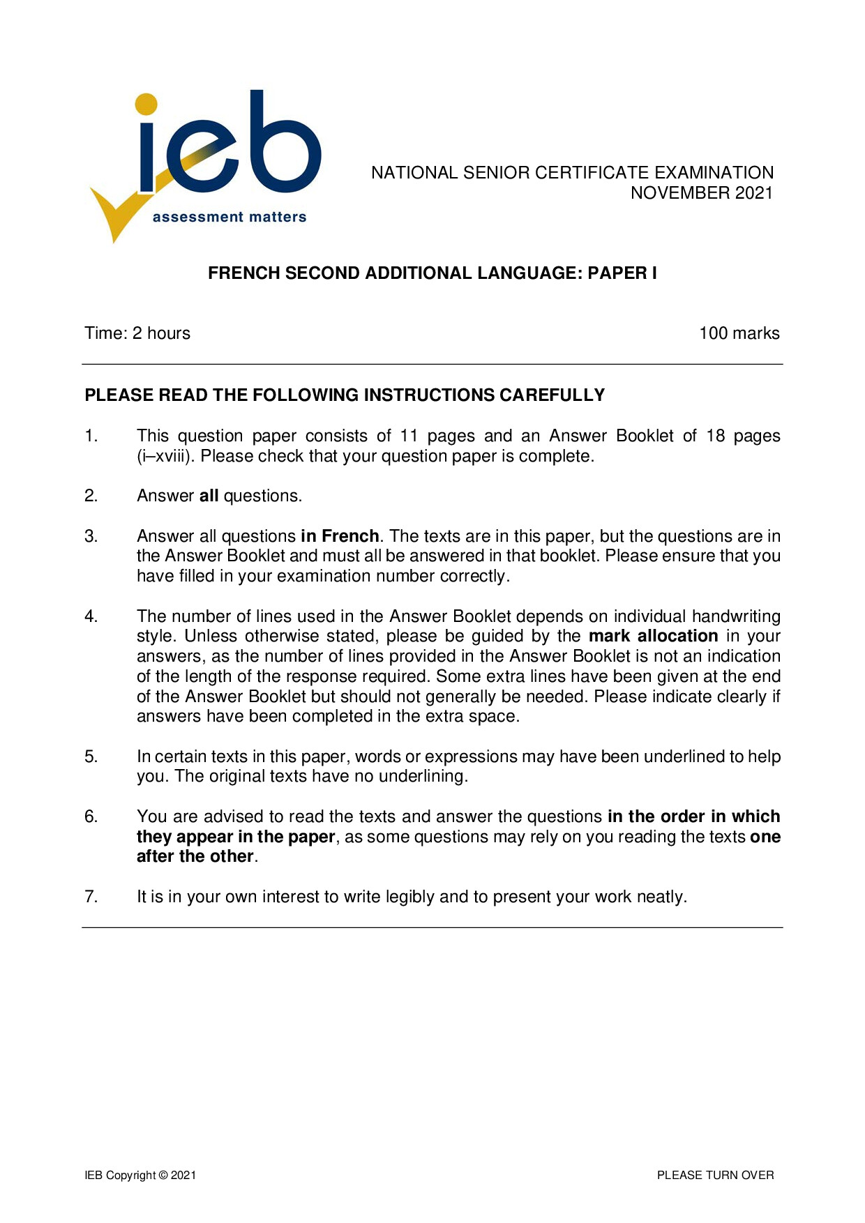 Preview of French SAL P1 2021 Gr12