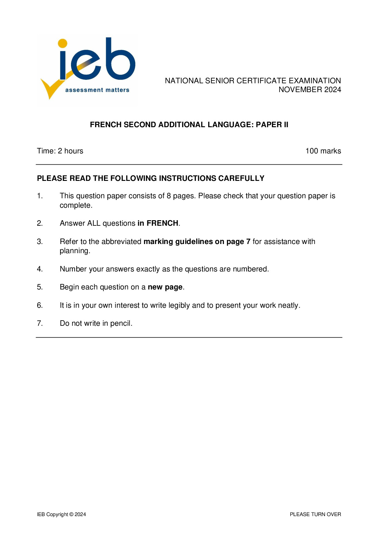Preview of NSC French SAL P2 2024 Gr12