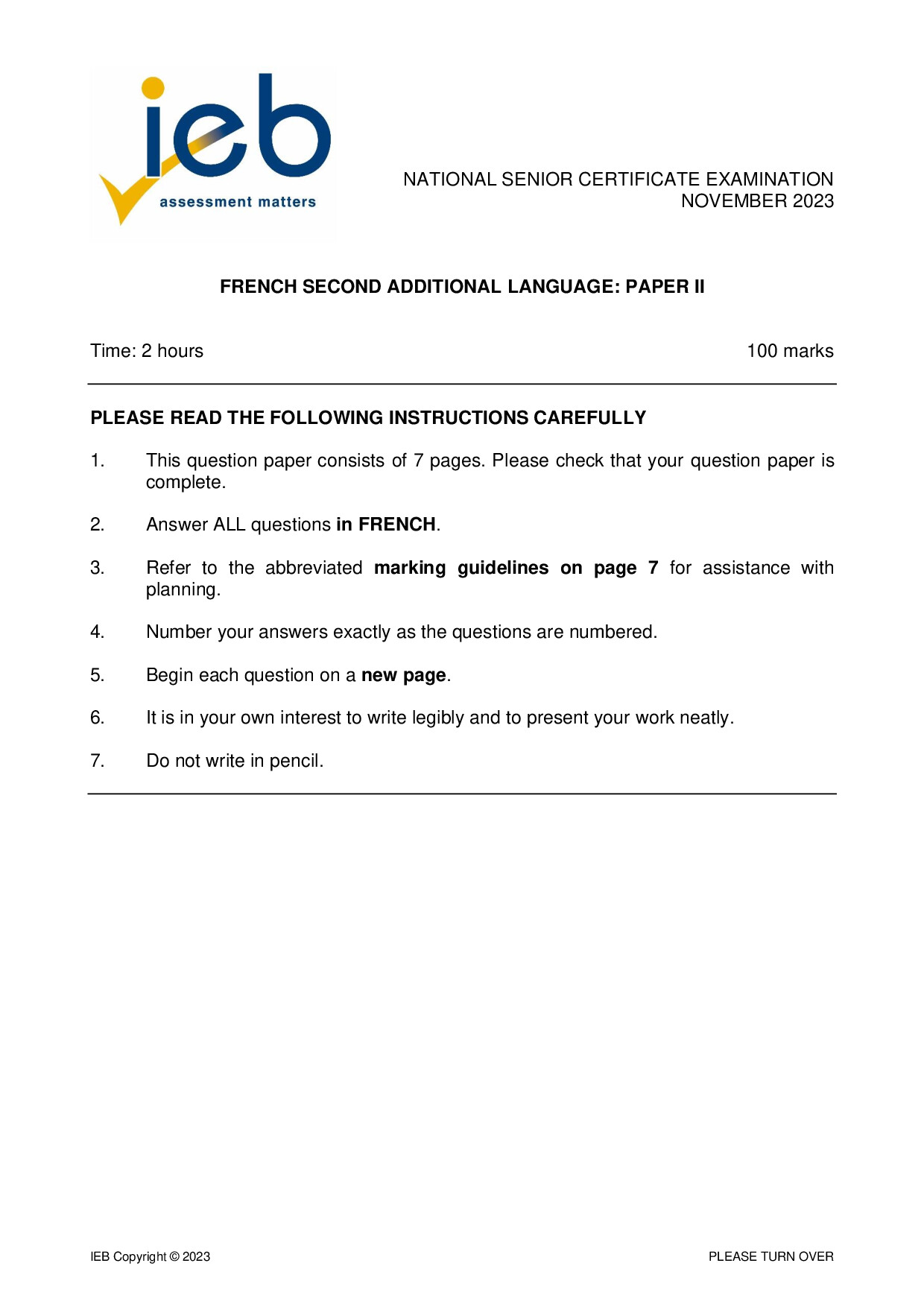 Preview of NSC French SAL P2 2023 Gr12