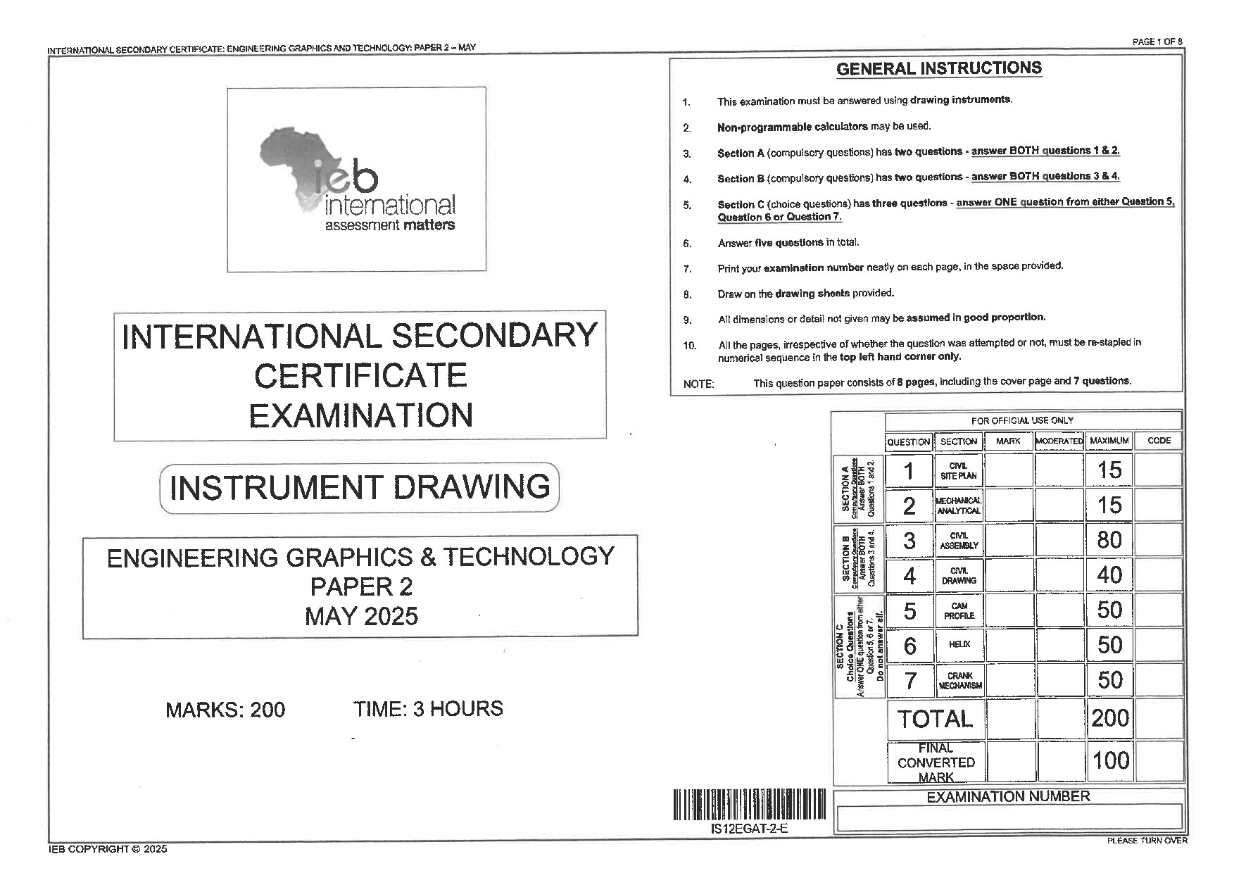Preview of ISC Engineering Graphics and Technology P2 May 2025 Gr12