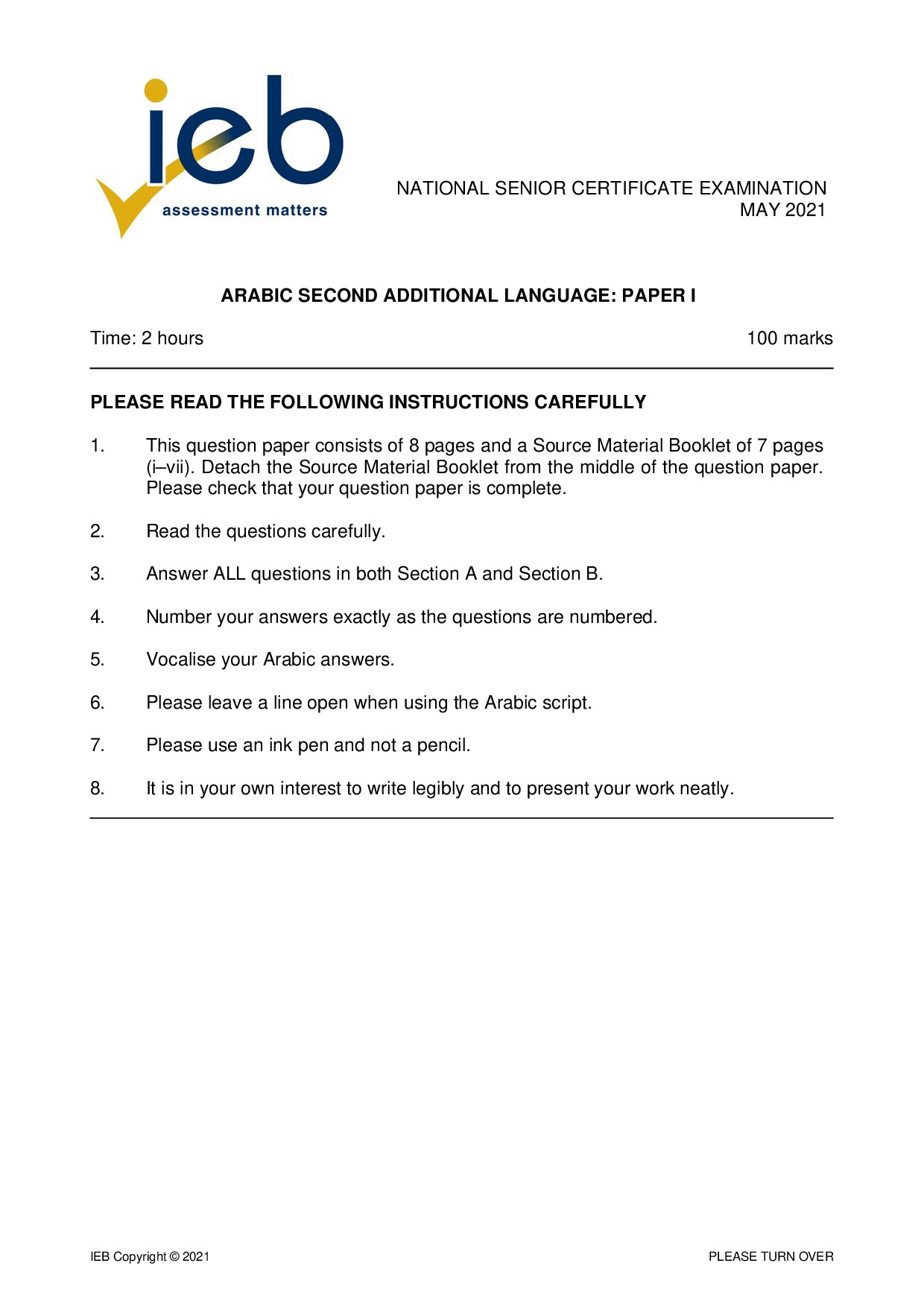 Preview of Arabic SAL P1 May 2021 Gr12