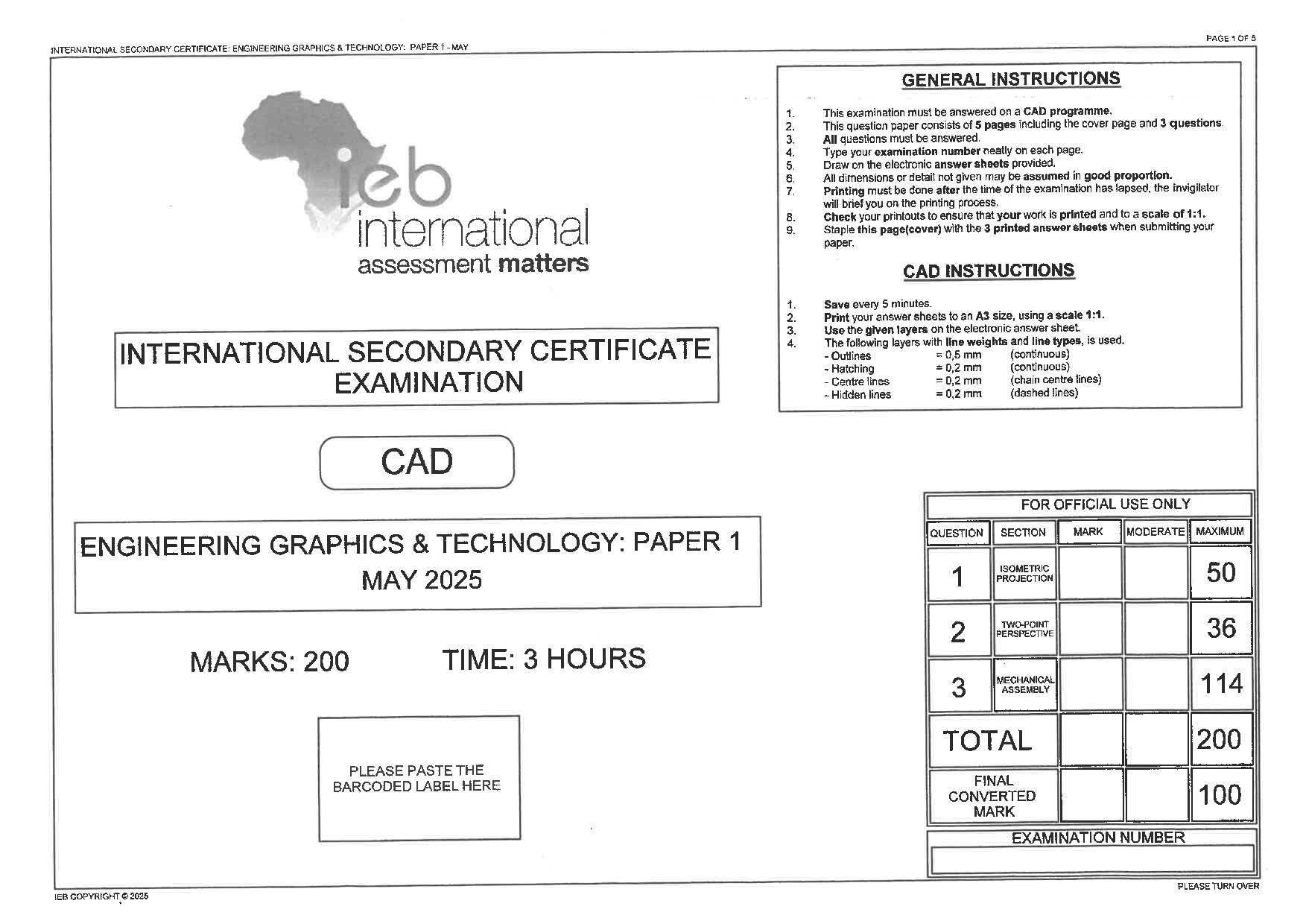 Preview of ISC Engineering Graphics and Technology P1 May 2025 Gr12