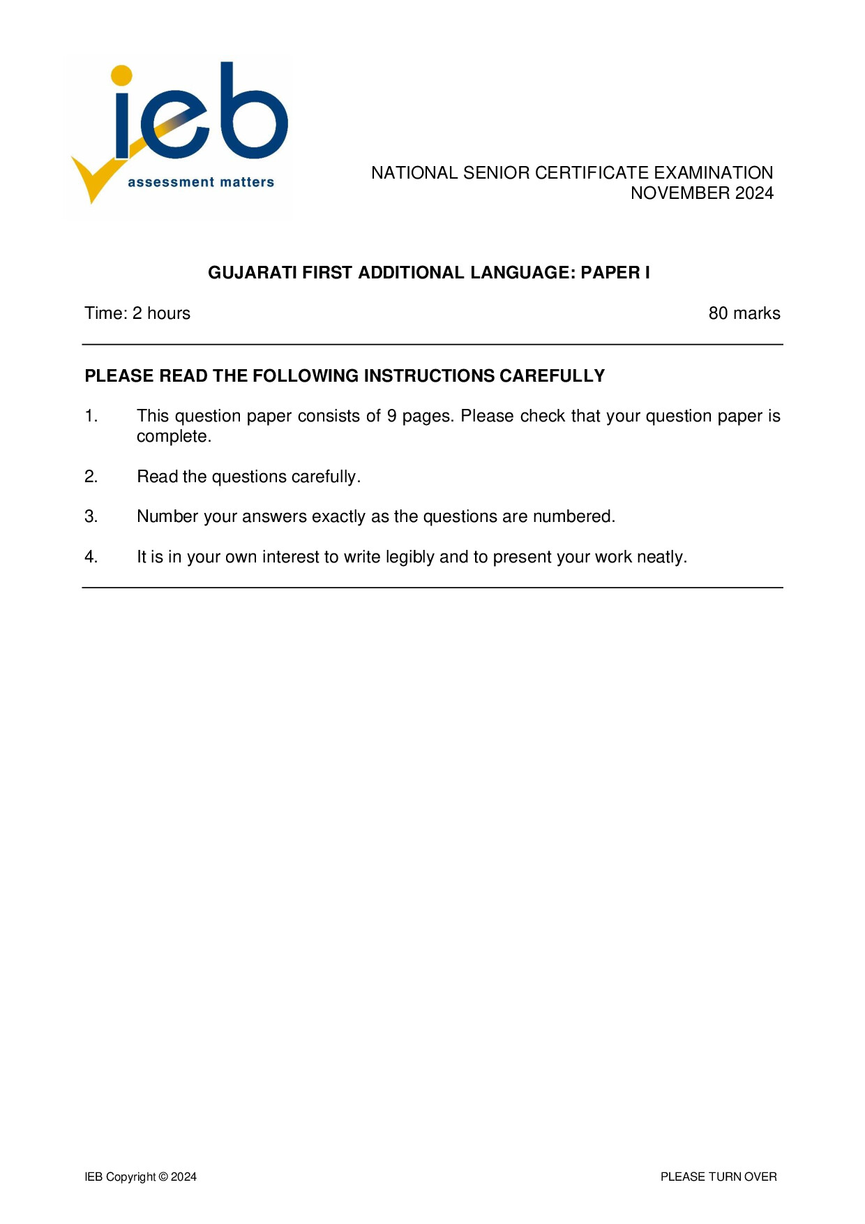 Preview of NSC Gujarati FAL P1 2024 Gr12