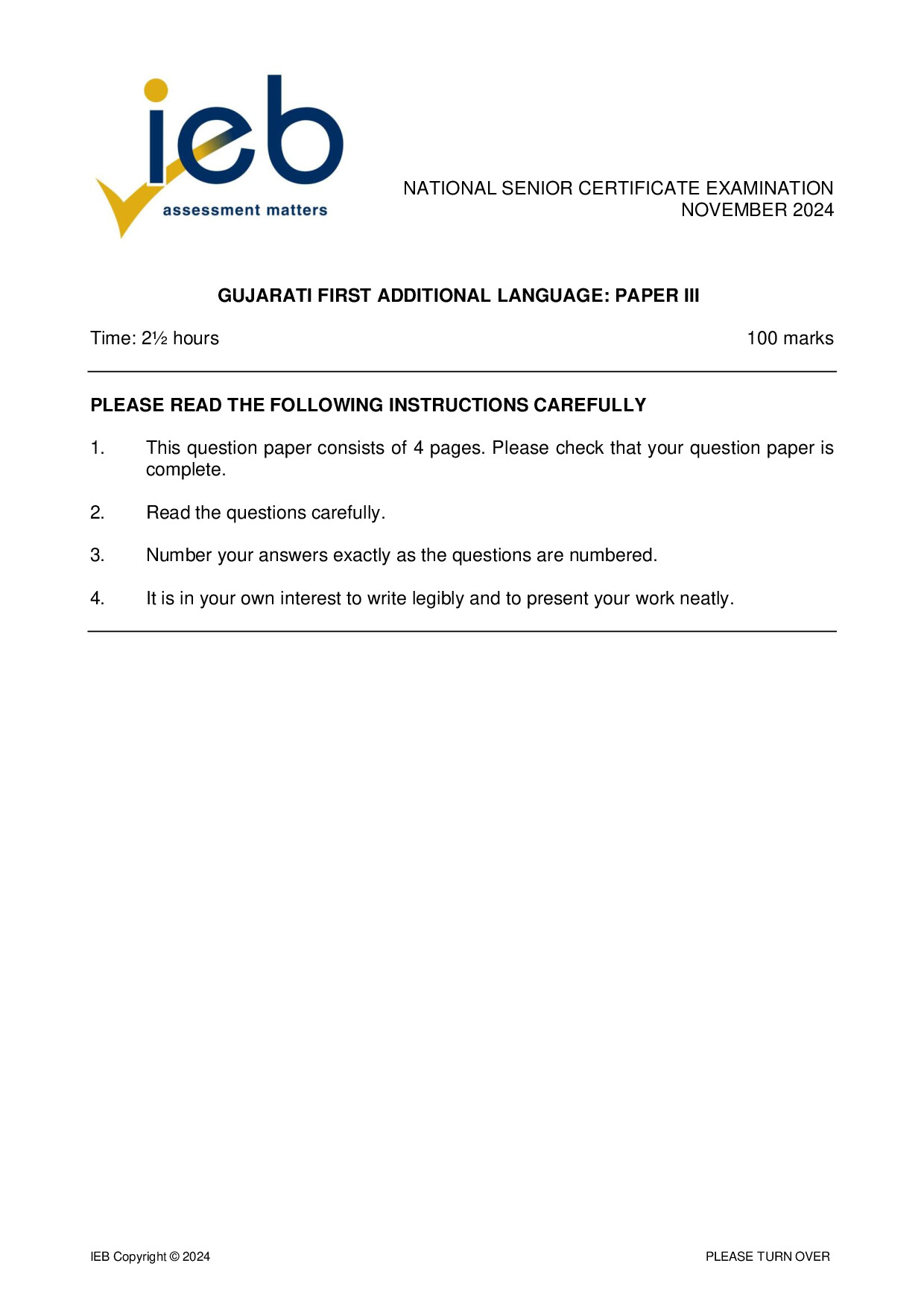 Preview of NSC Gujarati FAL P3 2024 Gr12