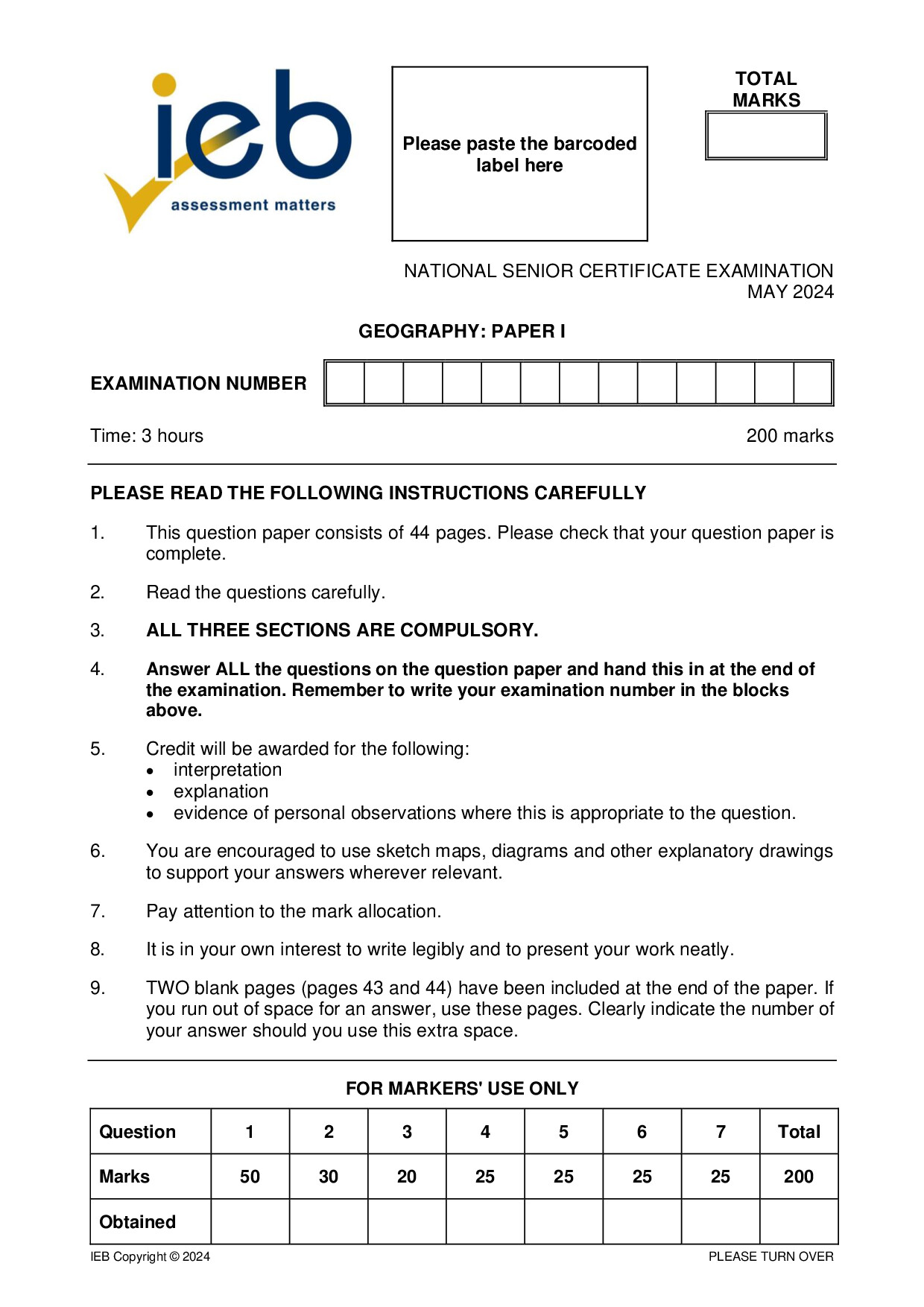 Preview of NSC Geography P1 May 2024 Gr12