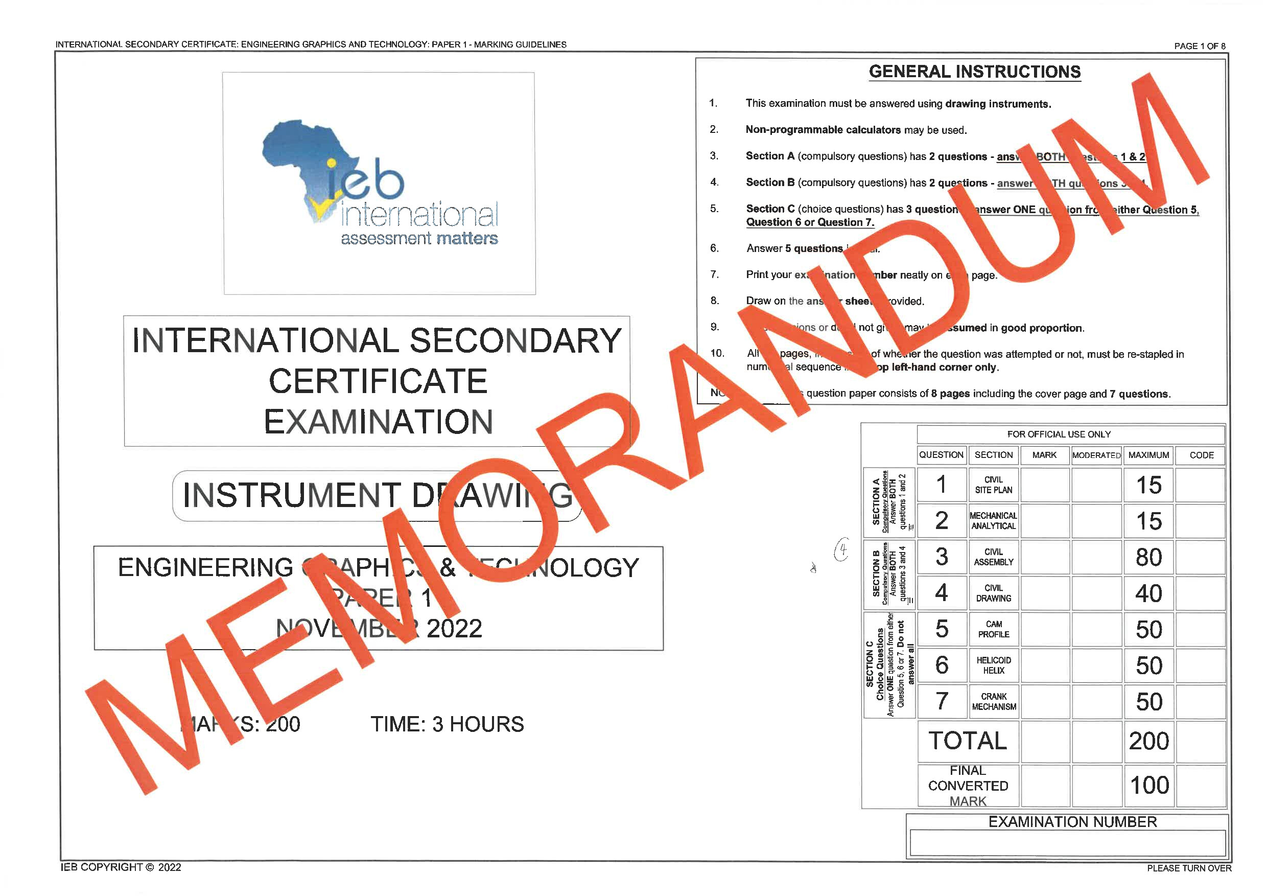 Preview of ISC Engineering Graphics and Technology P1 Memo Gr12