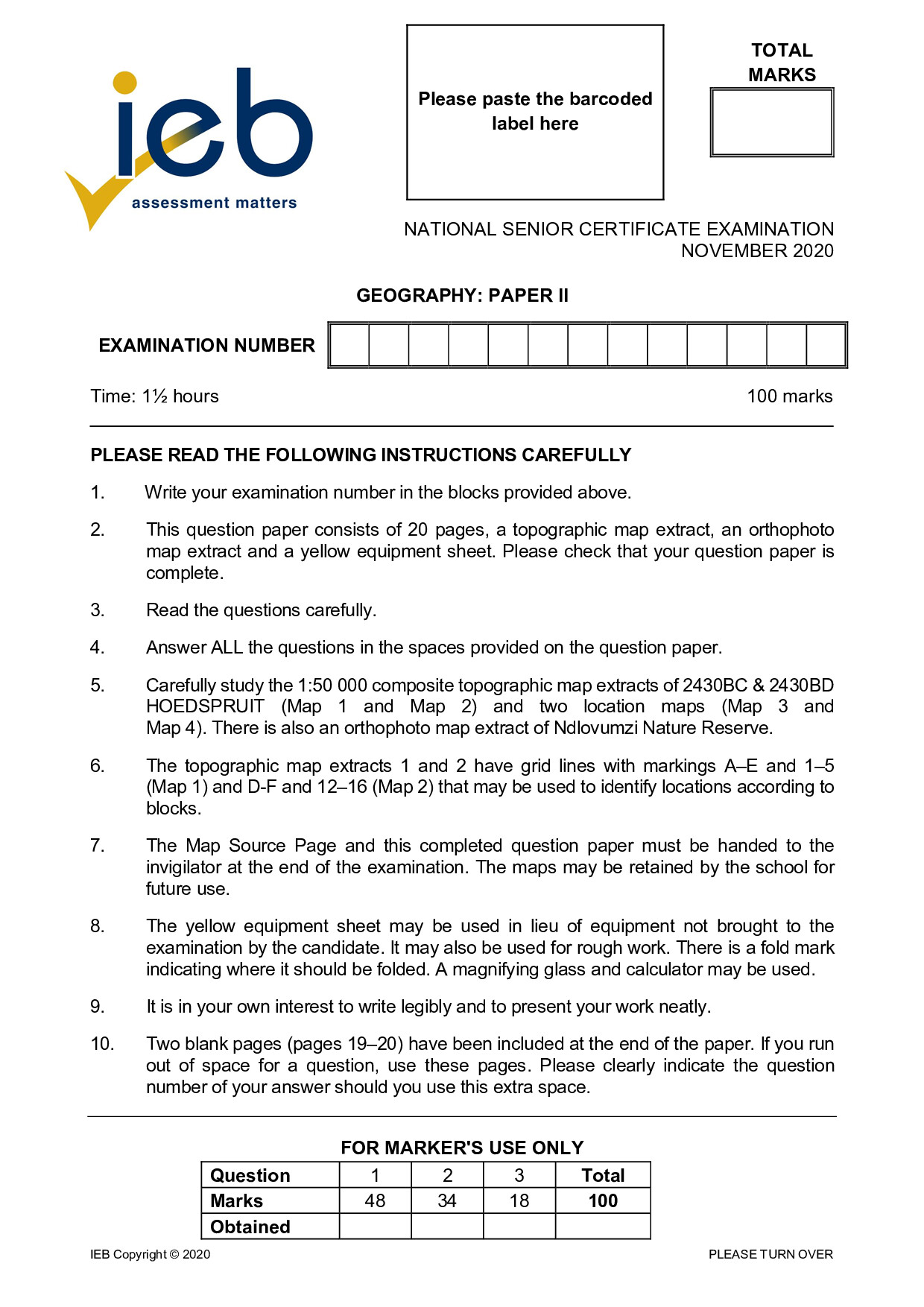 Preview of Geography P2 2020 Gr12