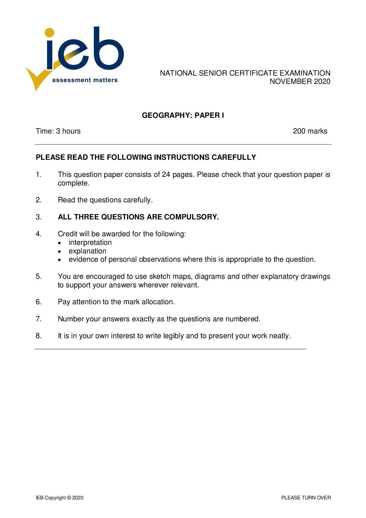 Preview of Geography P1 2020 Gr12