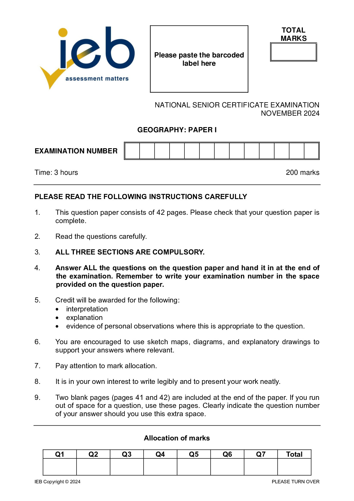 Preview of NSC Geography P1 2024 Gr12