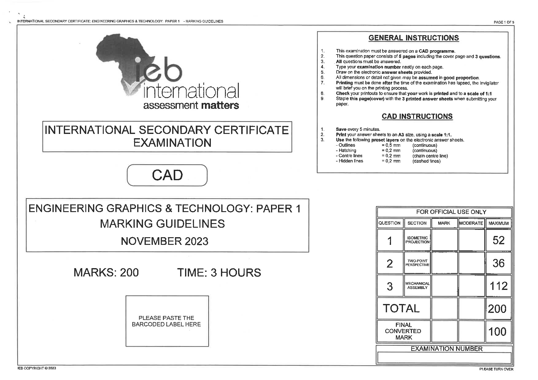 Preview of ISC Enginerring Graphics and Technology P1 Memo 2023 Gr12