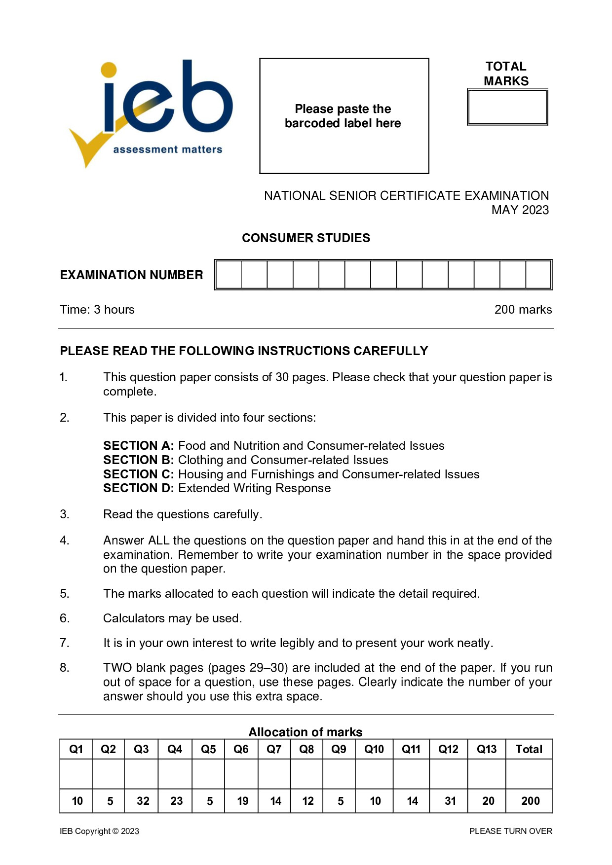 Preview of NSC Consumer Studies May 2023 Gr12