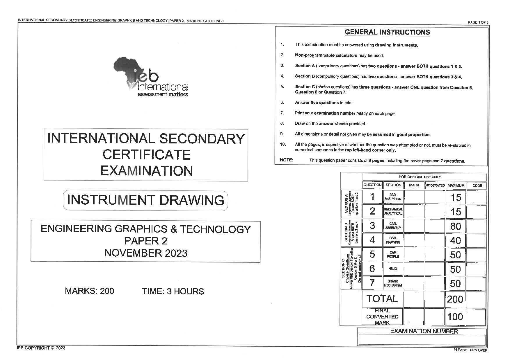 Preview of ISC Engineering Graphics and Technology P2 Memo 2023 Gr12