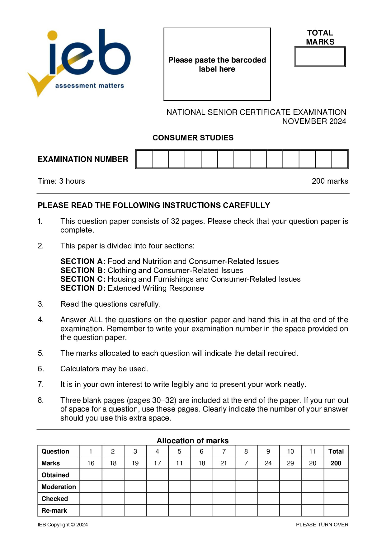 Preview of NSC Consumer Studies 2024 Gr12