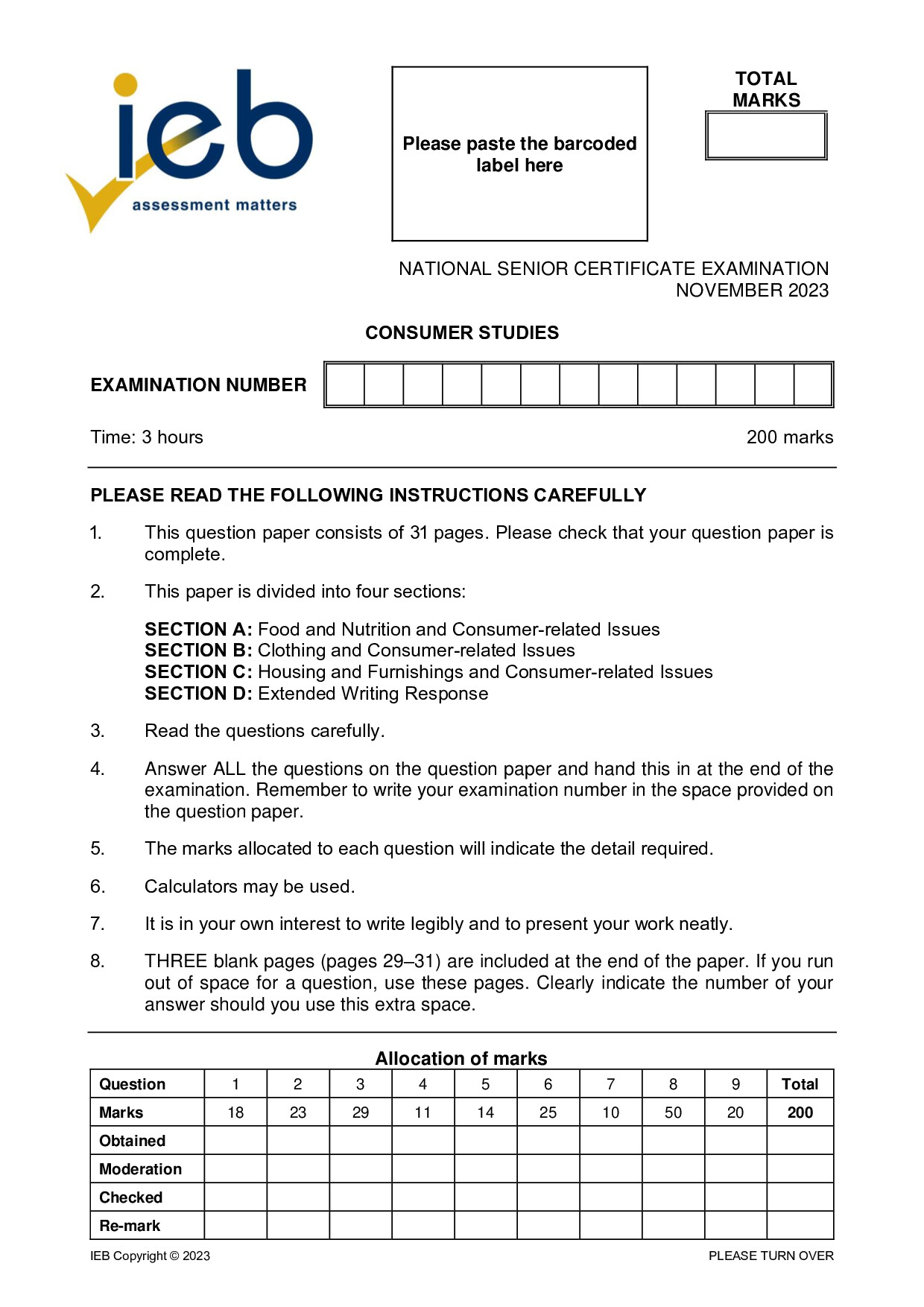 Preview of NSC Consumer Studies 2023 Gr12