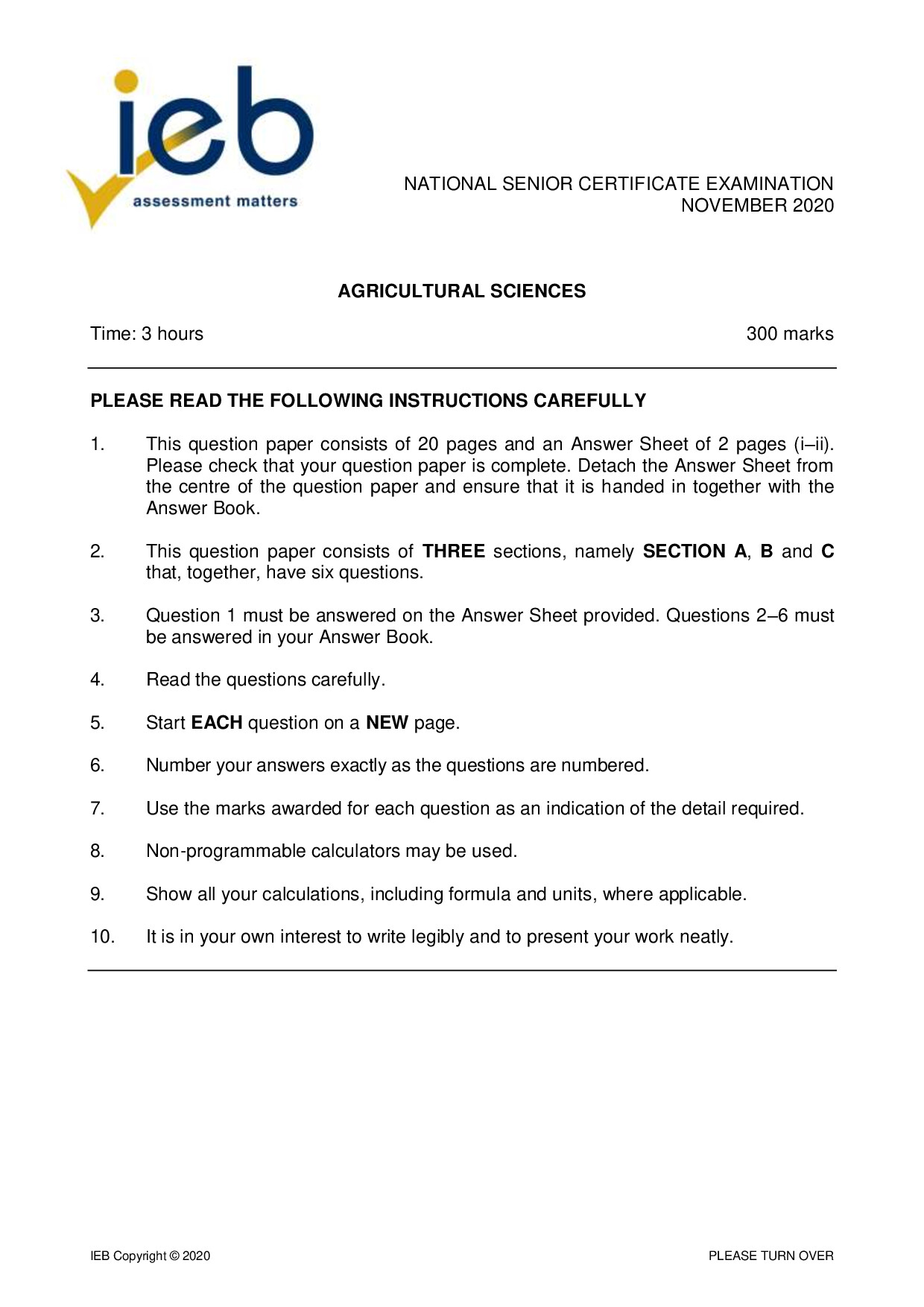 Preview of Agricultural Sciences 2020 Gr12
