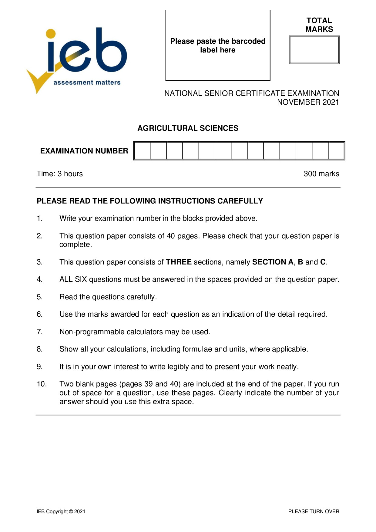 Preview of Agricultural Sciences 2021 Gr12