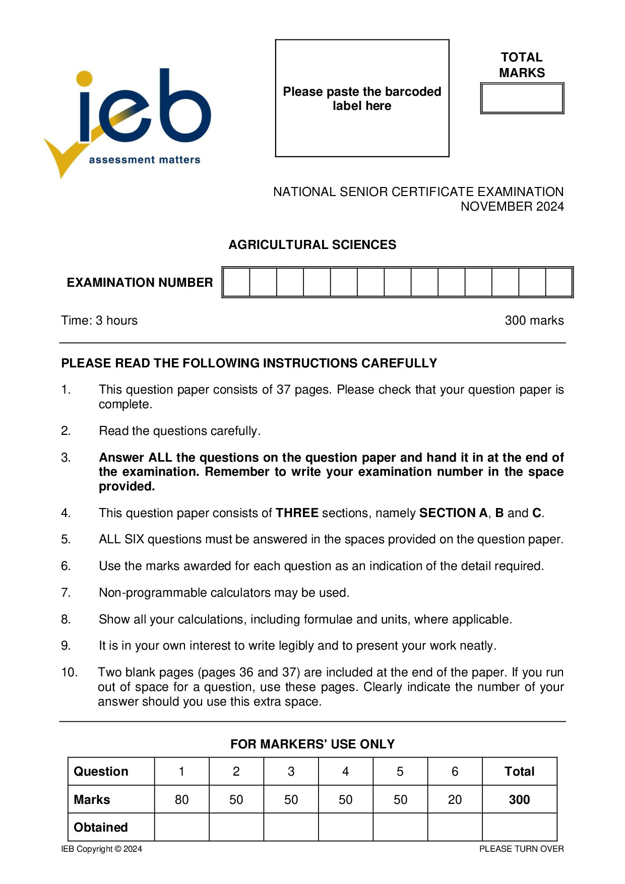 Preview of NSC Agricultural Sciences 2024 Gr12