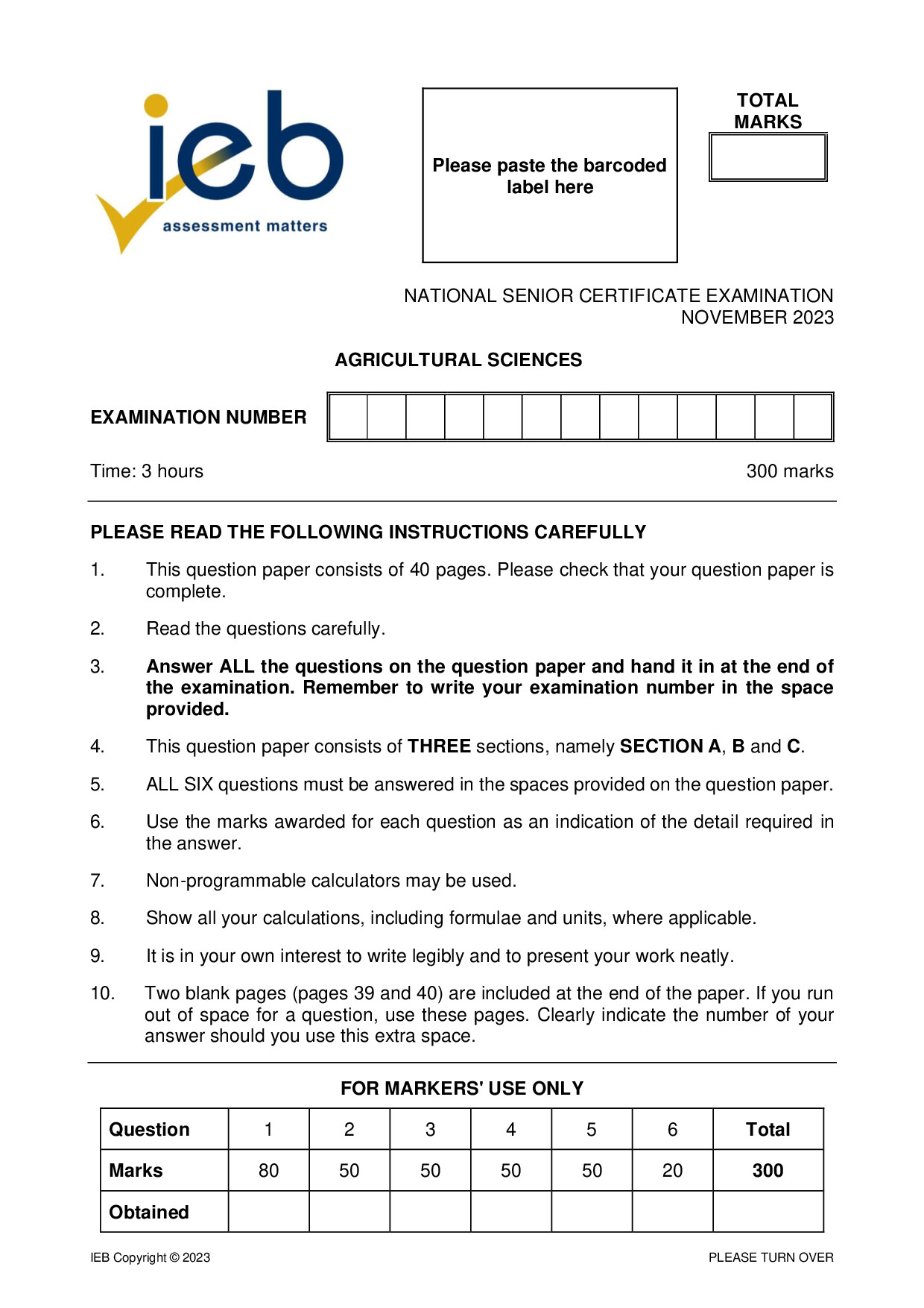 Preview of NSC Agricultural Sciences 2023 Gr12