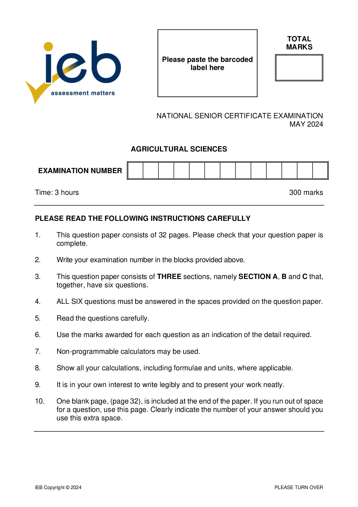Preview of NSC Agricultural Sciences May 2024 Gr12