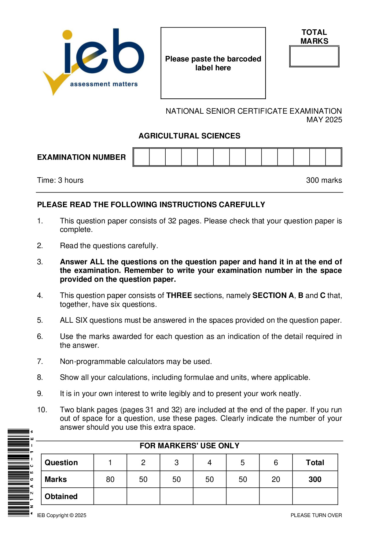 Preview of NSC Agricultural Sciences May 2025 Gr12