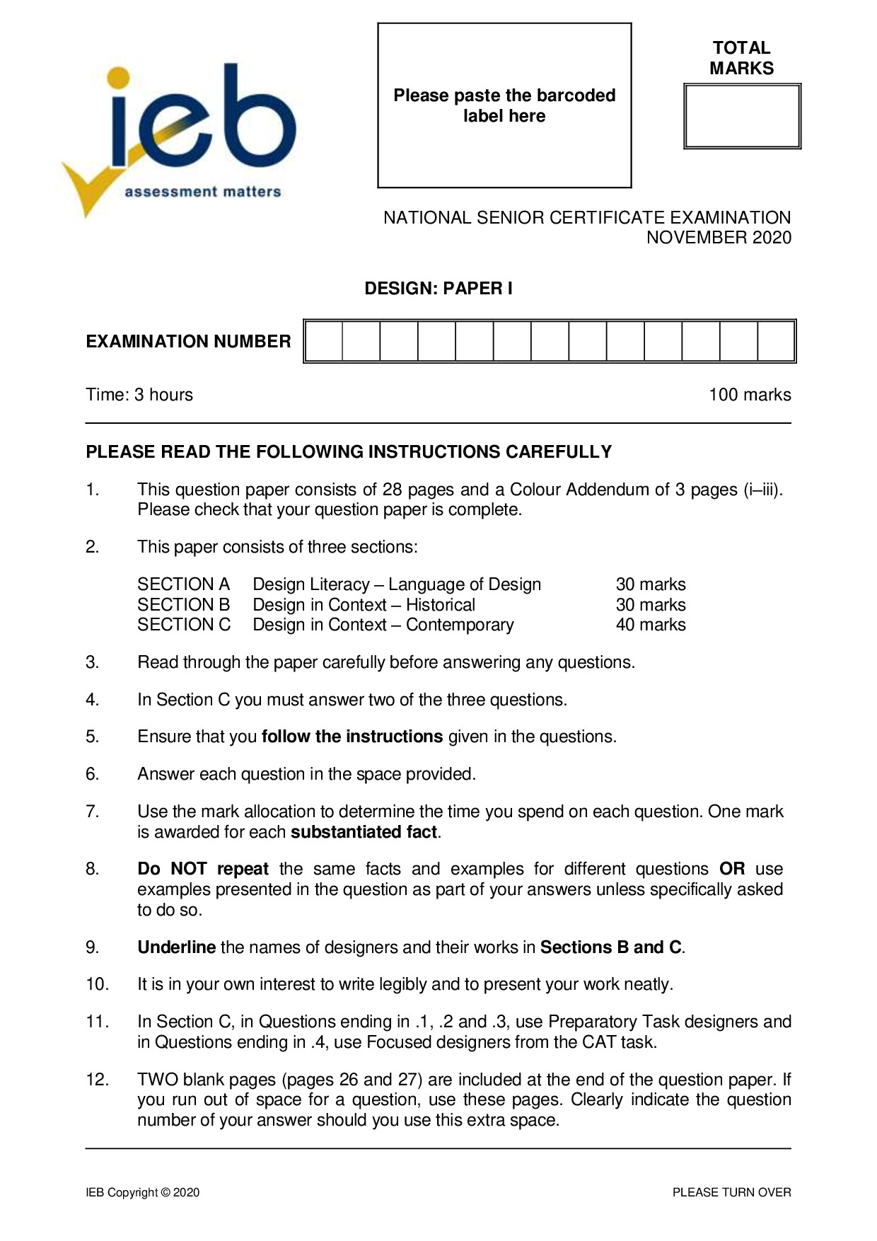 Preview of Design paper 1 2020 Gr12