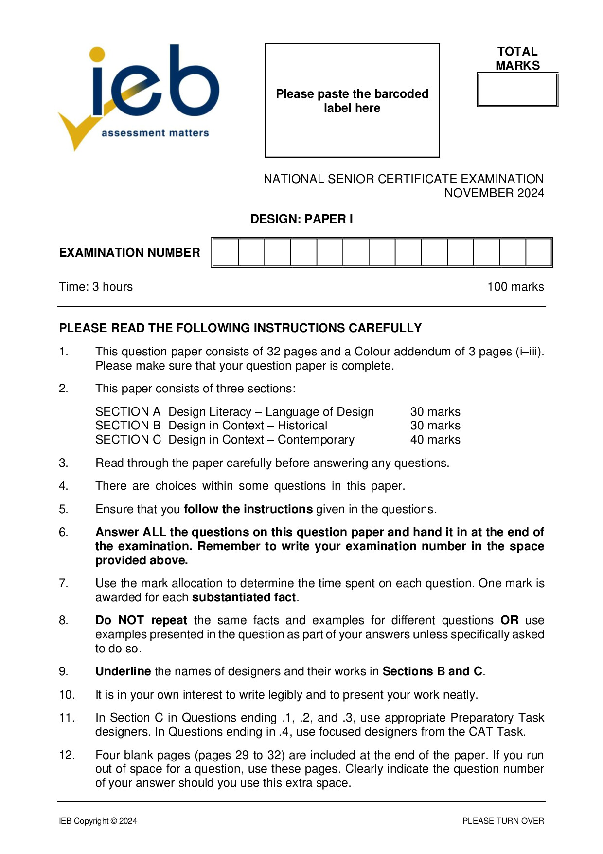 Preview of NSC Design P1 2024 Gr12