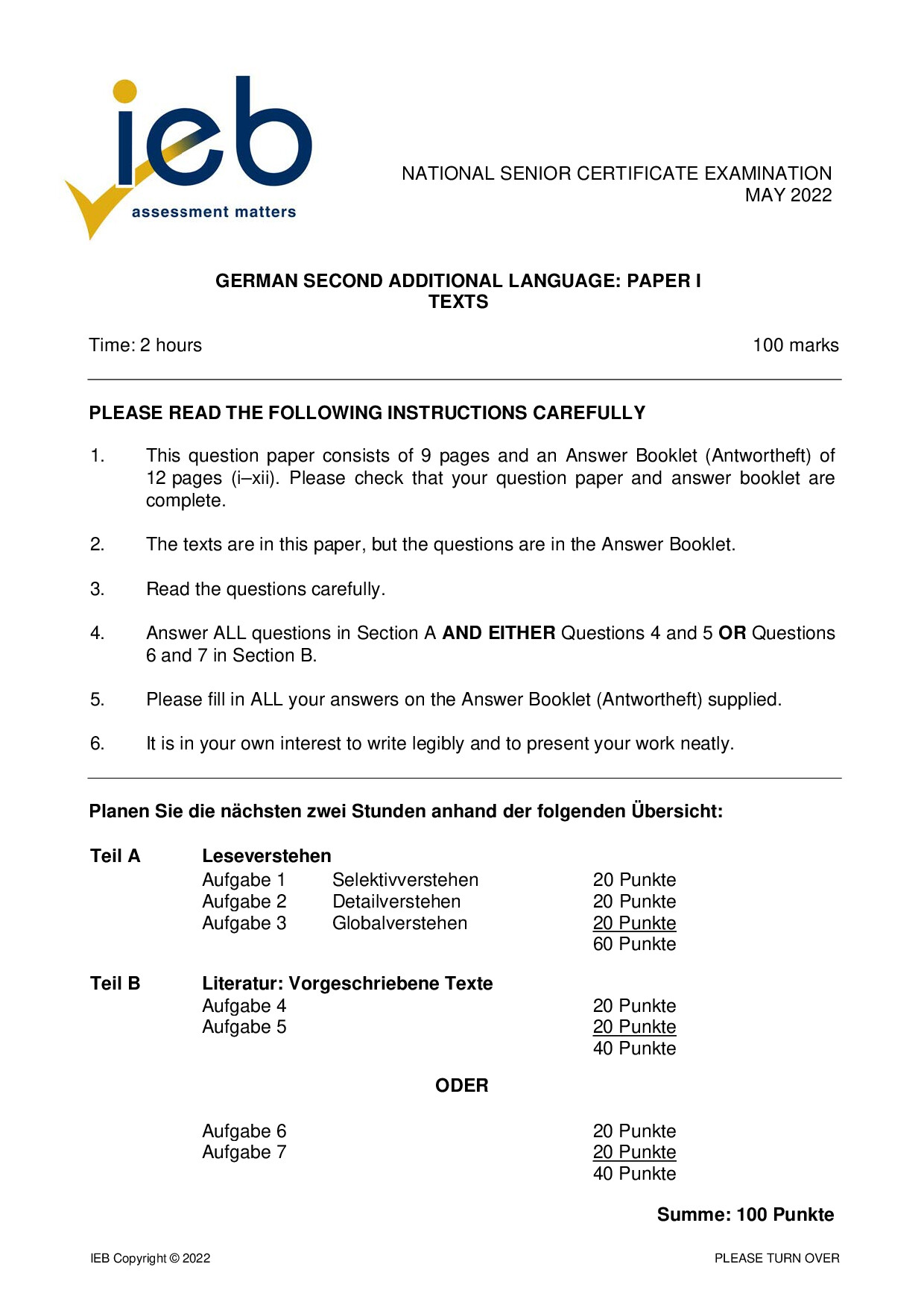 Preview of German SAL P1 May 2022 Gr12