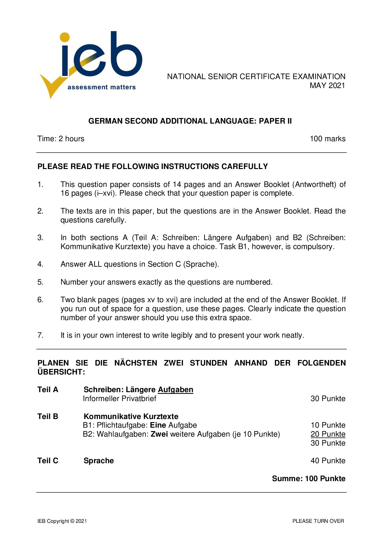 Preview of German SAL P2 May 2021 Gr12