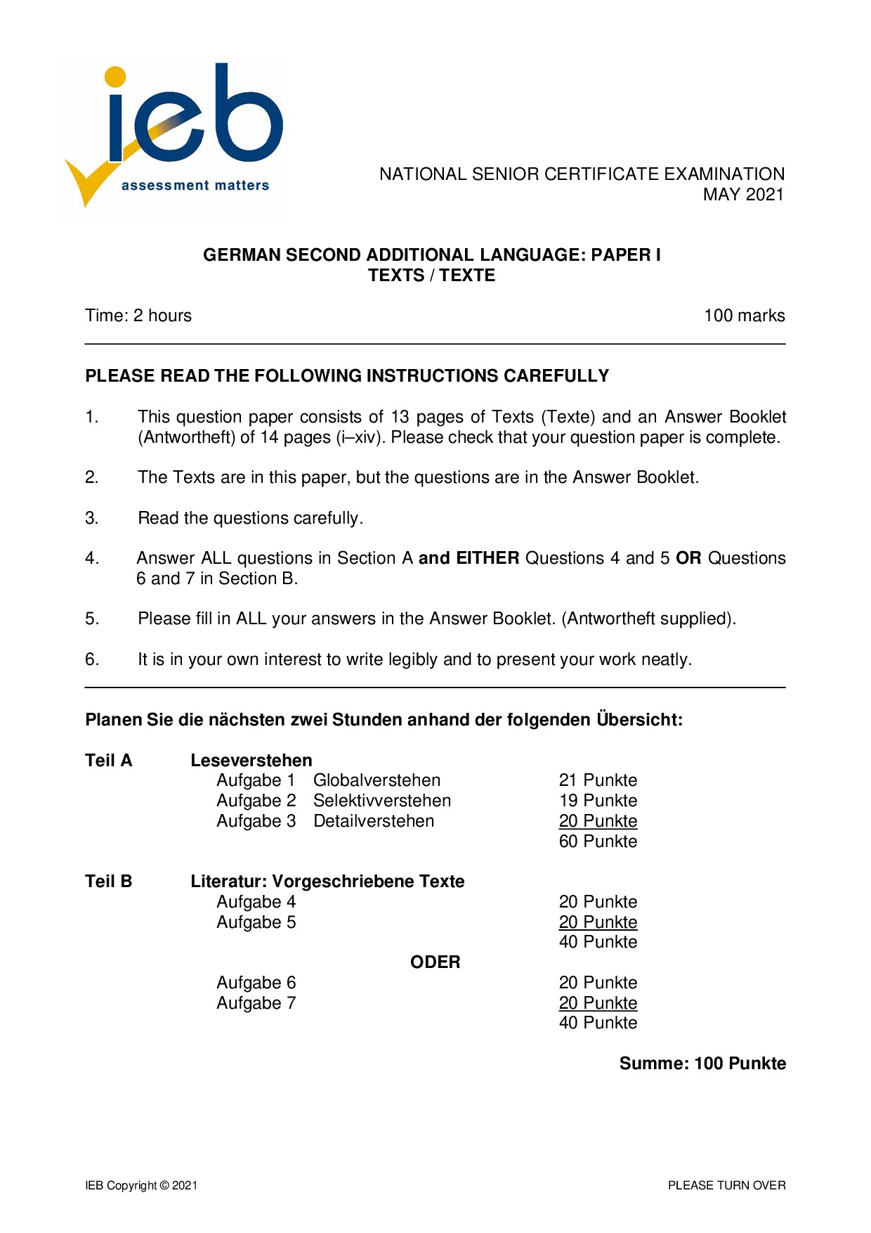 Preview of German SAL P1 May 2021 Gr12