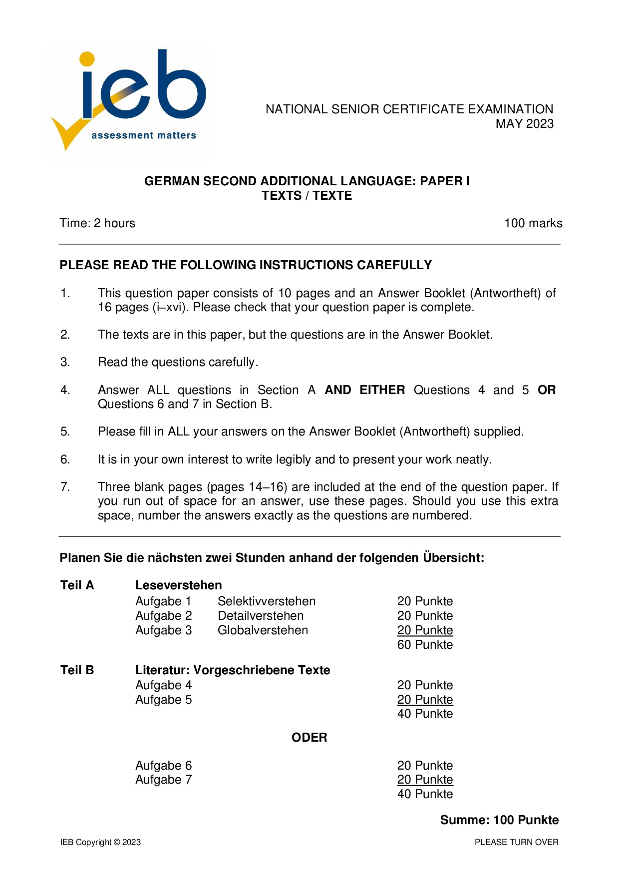 Preview of NSC German SAL P1 May 2023 Gr12