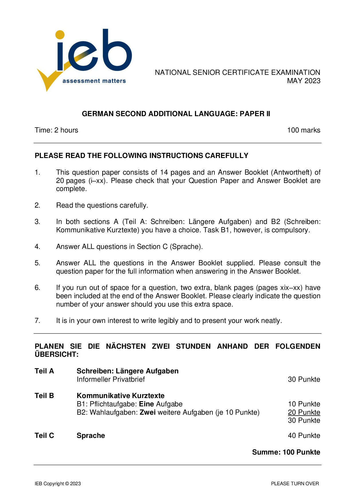 Preview of NSC German SAL P2 May 2023 Gr12