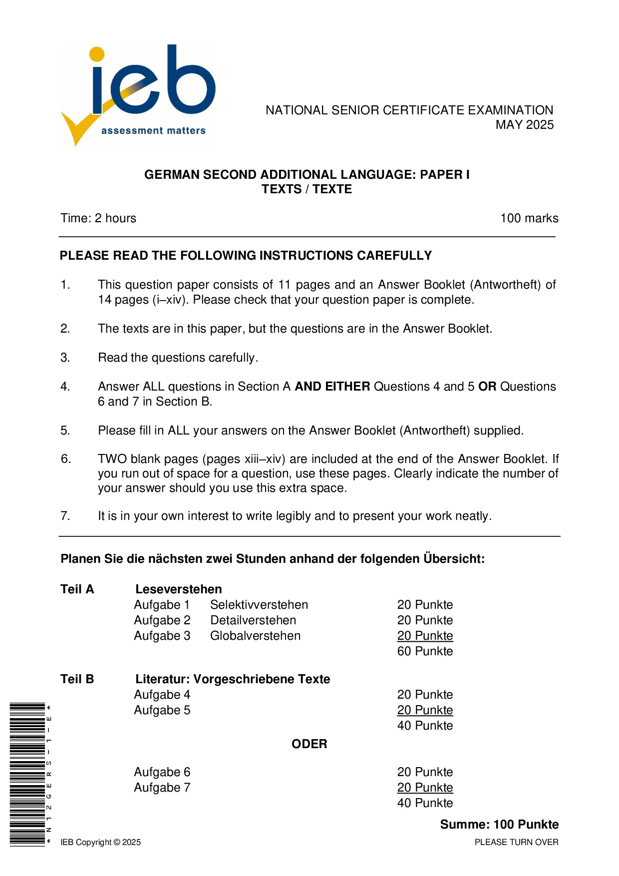 Preview of NSC German SAL P1 May 2025 Gr12