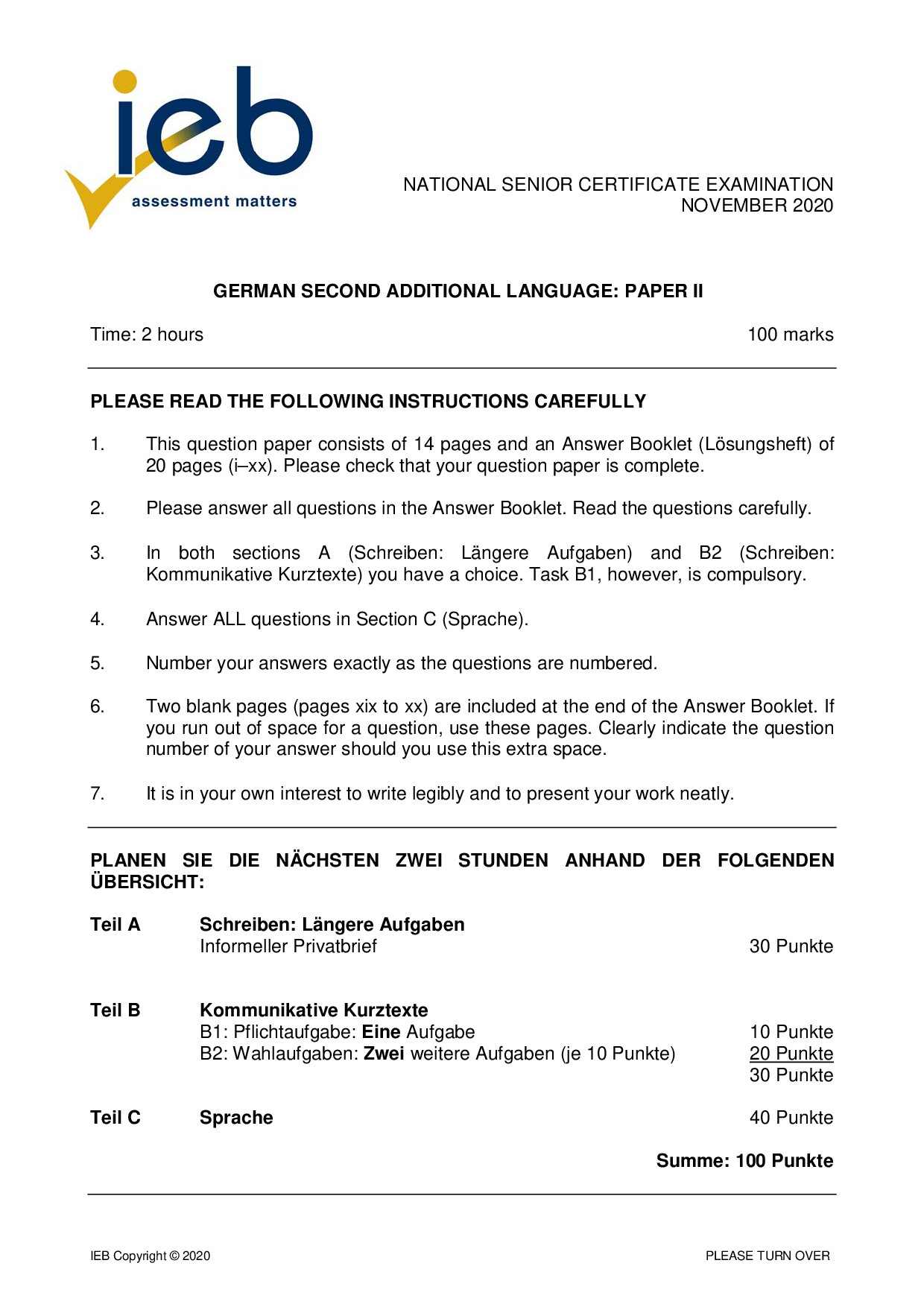 Preview of German SAL P2 2020 Gr12