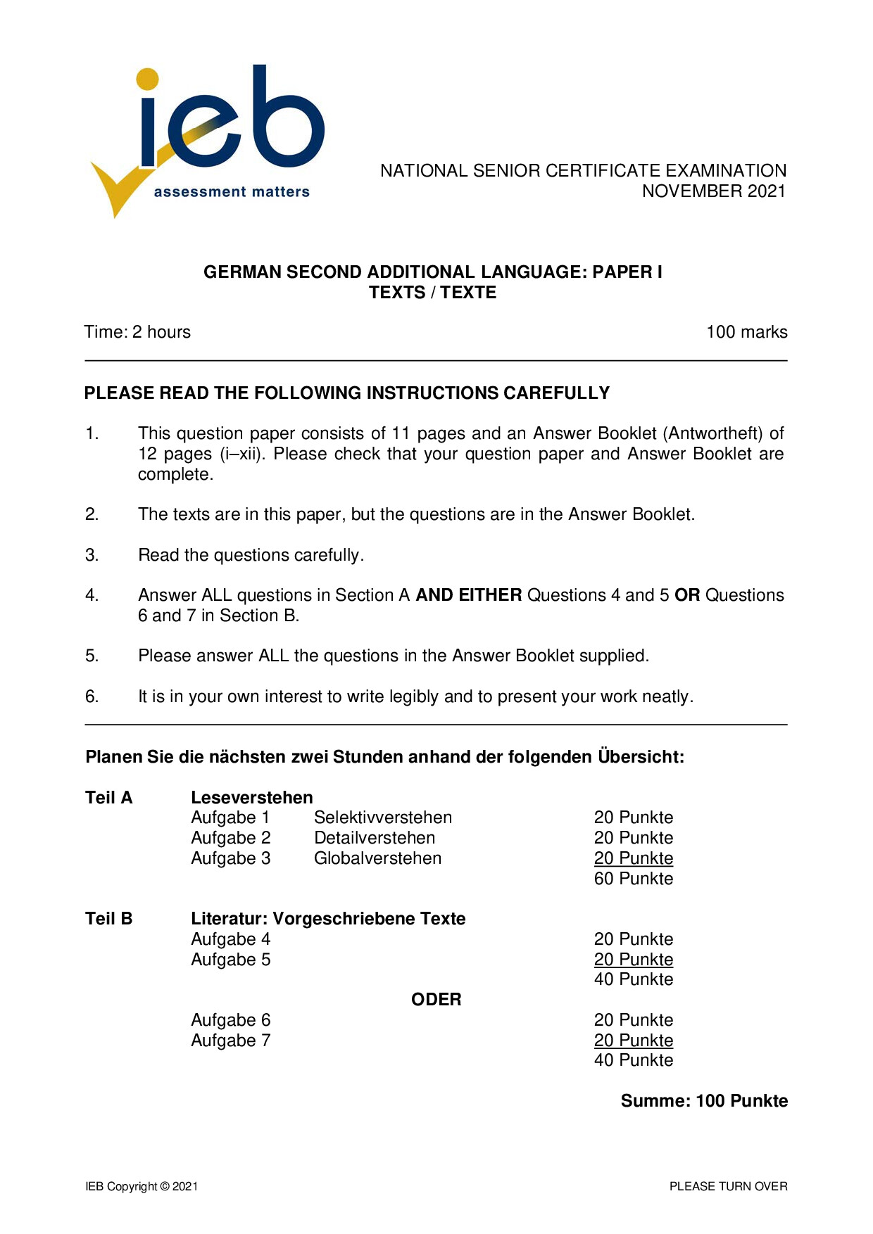 Preview of German SAL P1 2021 Gr12
