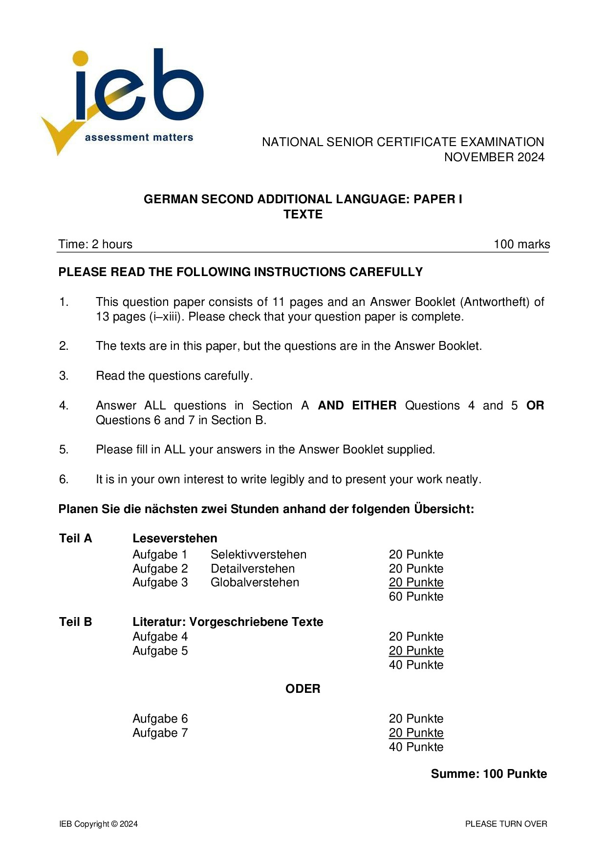 Preview of NSC German SAL P1 2024 Gr12