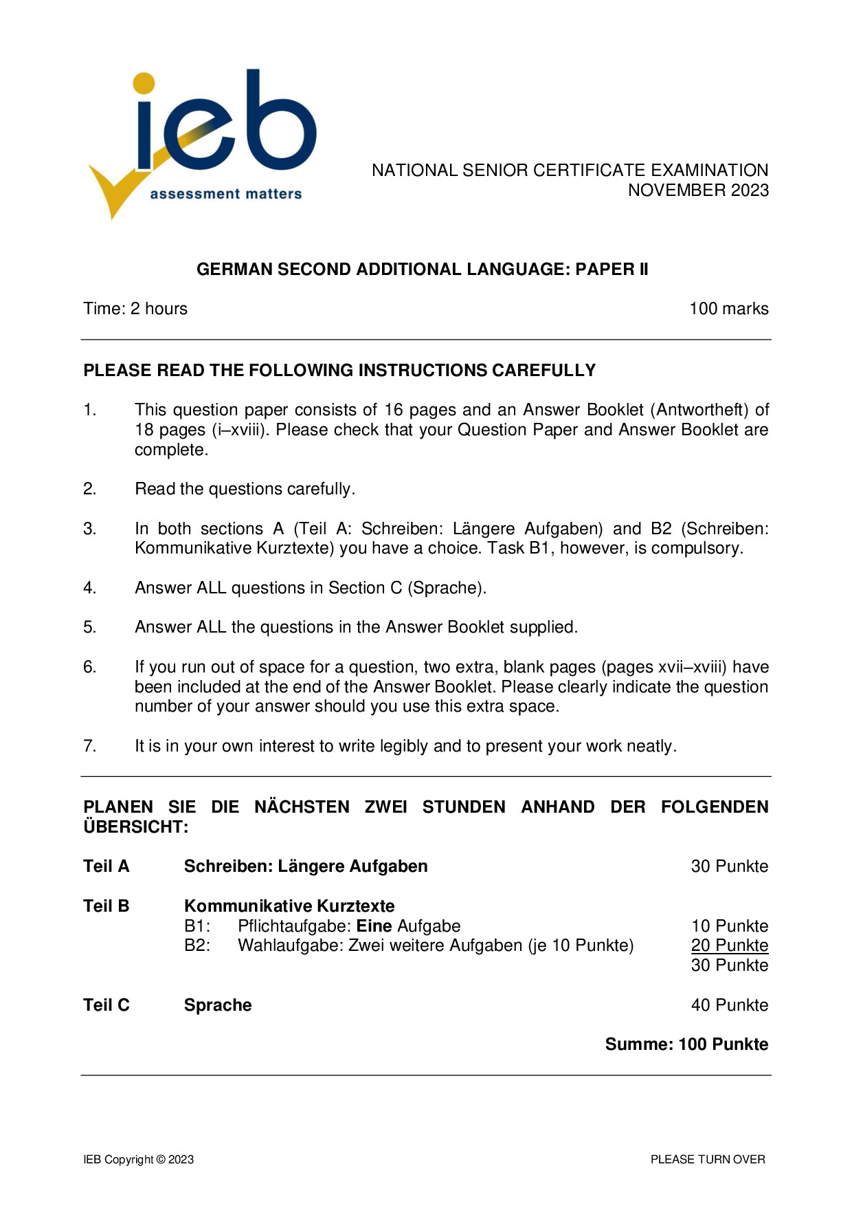 Preview of NSC German SAL P2 2023 Gr12