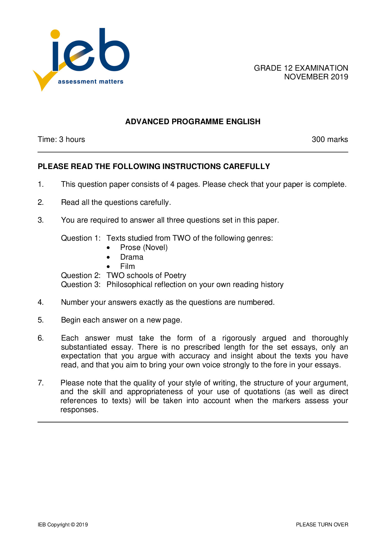 Preview of Advanced Programme English 2019 Gr12